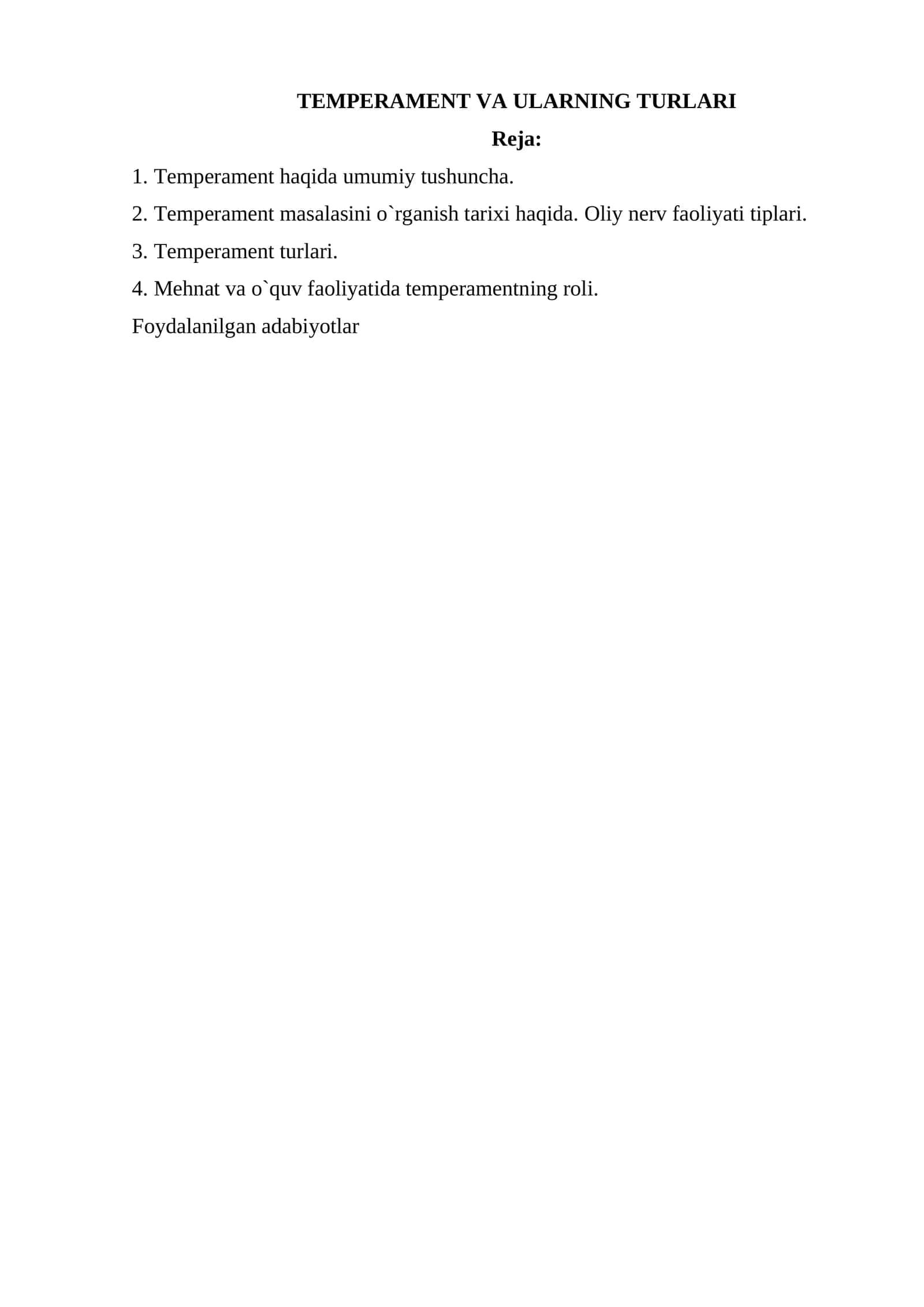 TEMPERAMENT VA ULARNING TURLARI