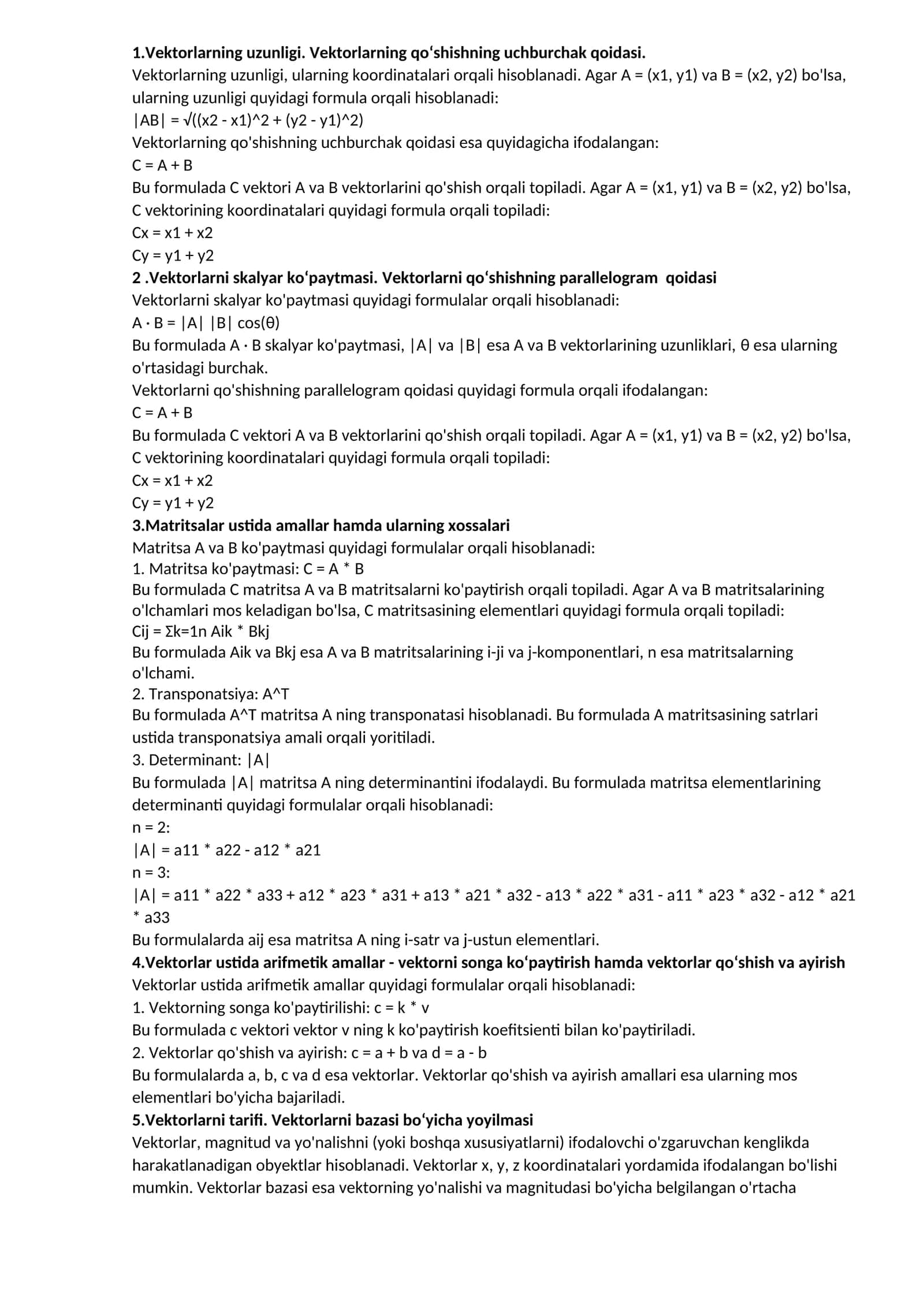 Vektorlarning uzunligi