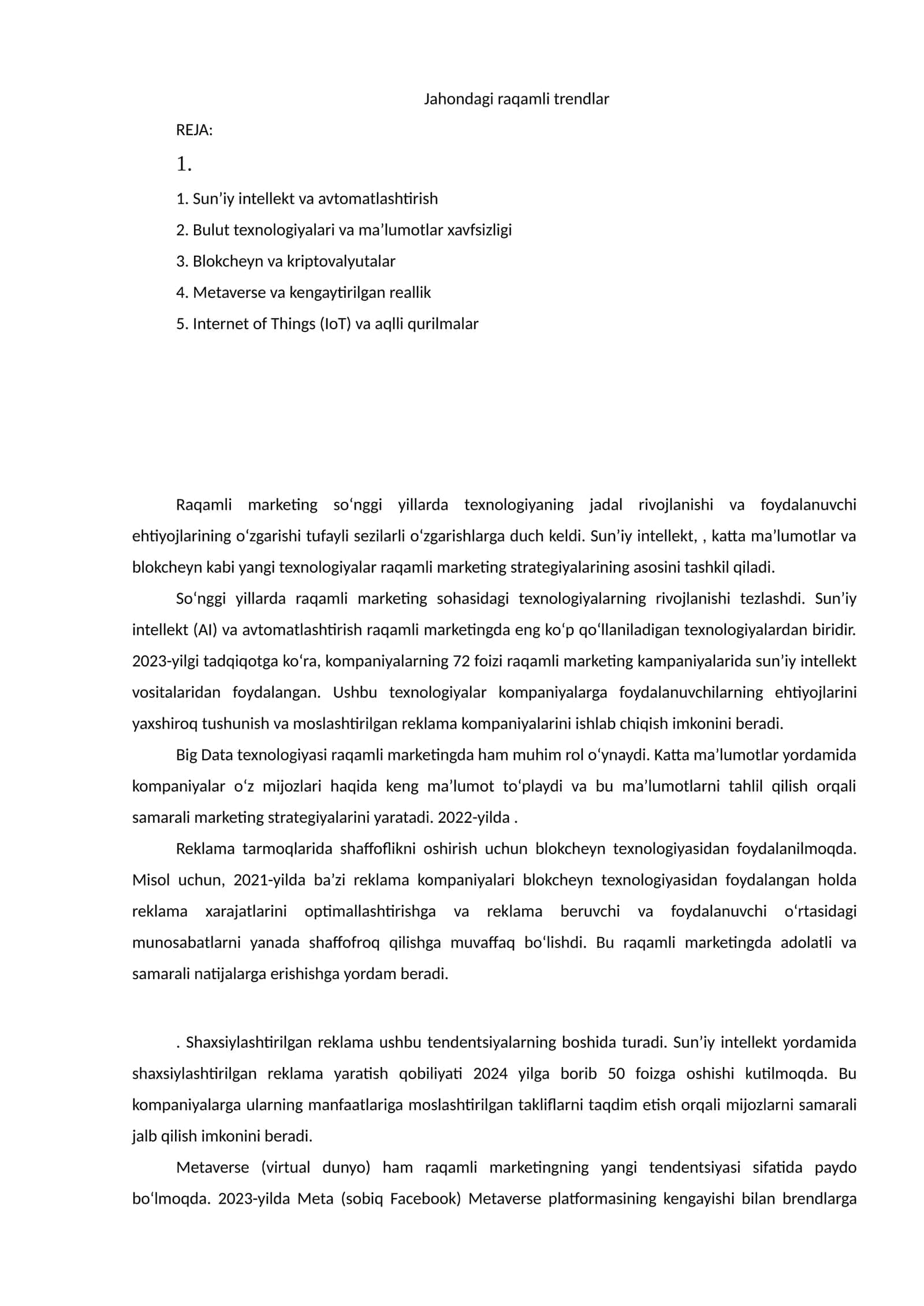 Jahondagi raqamli trendlar