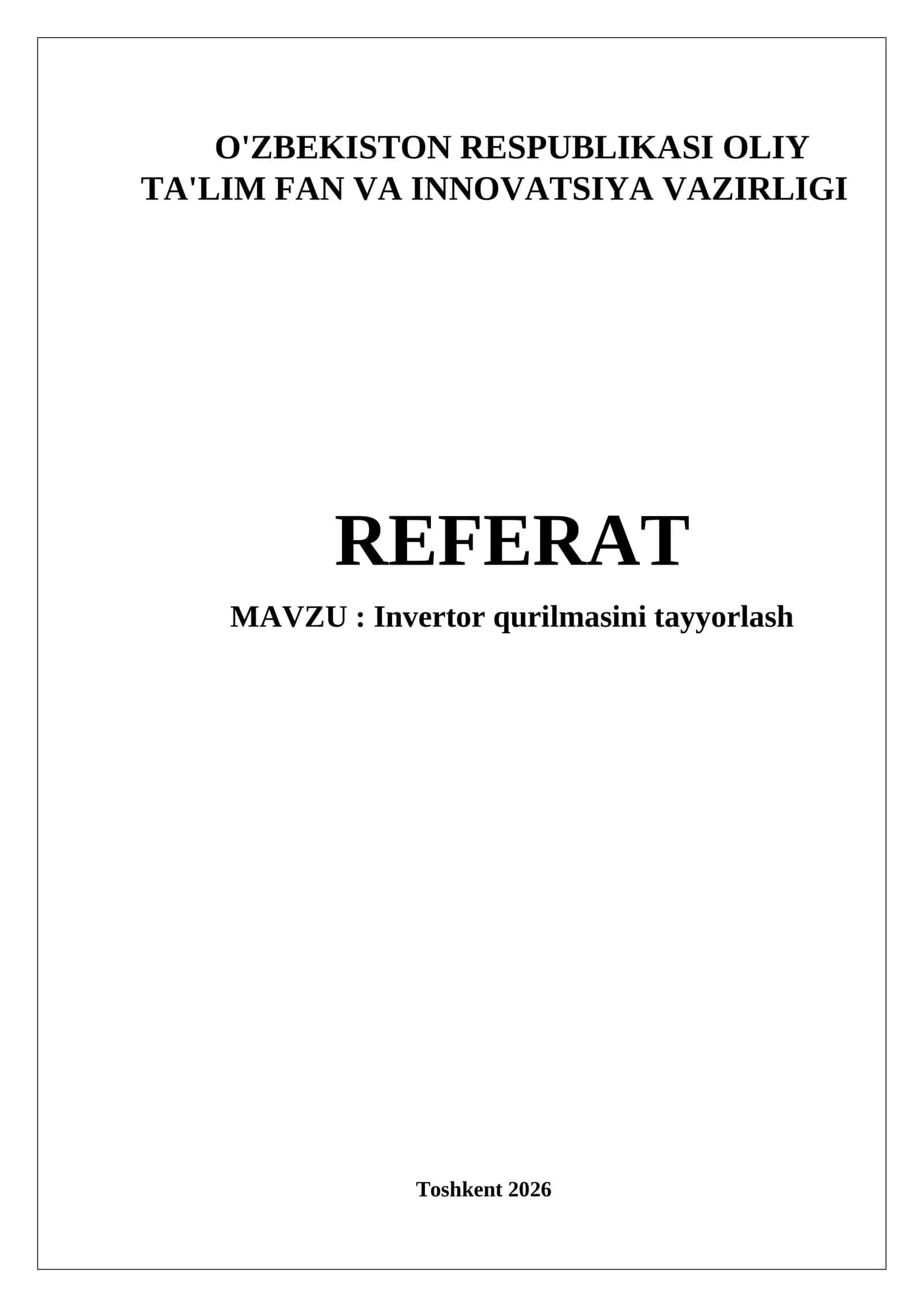 Invertor qurilmasini tayyorlash