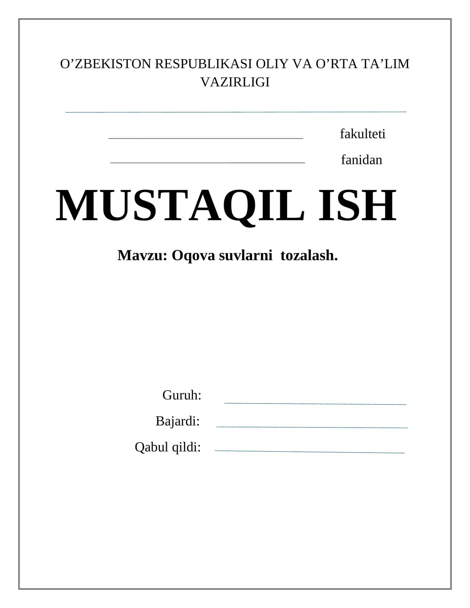 Oqova suvlarni tozalash