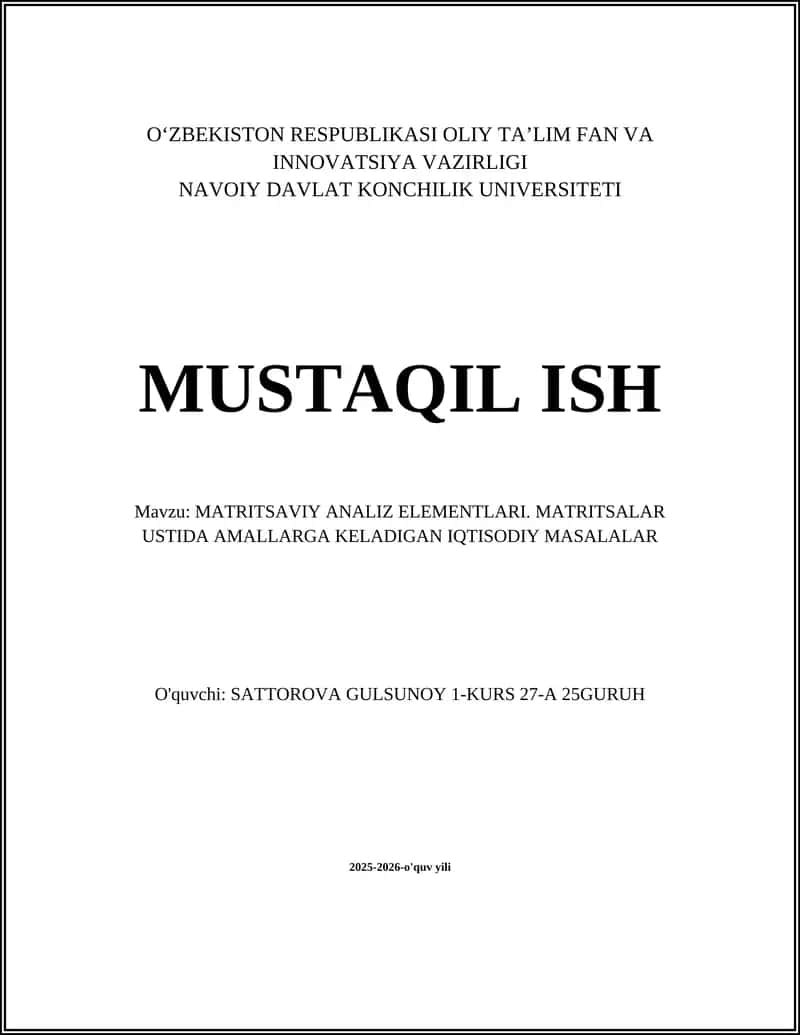 MATRITSAVIY ANALIZ ELEMENTLARI