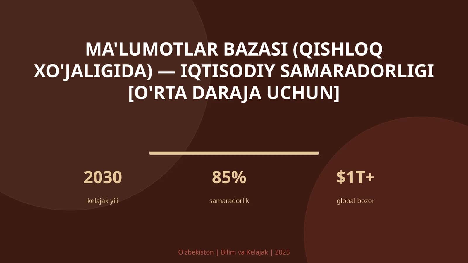 Ma'lumotlar bazasi (qishloq xo'jaligida) — iqtisodiy samaradorligi [o'rta daraja uchun]