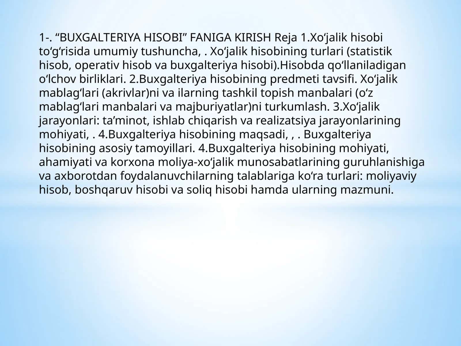 BUXGALTERIYA HISOBI FANIGA KIRISH