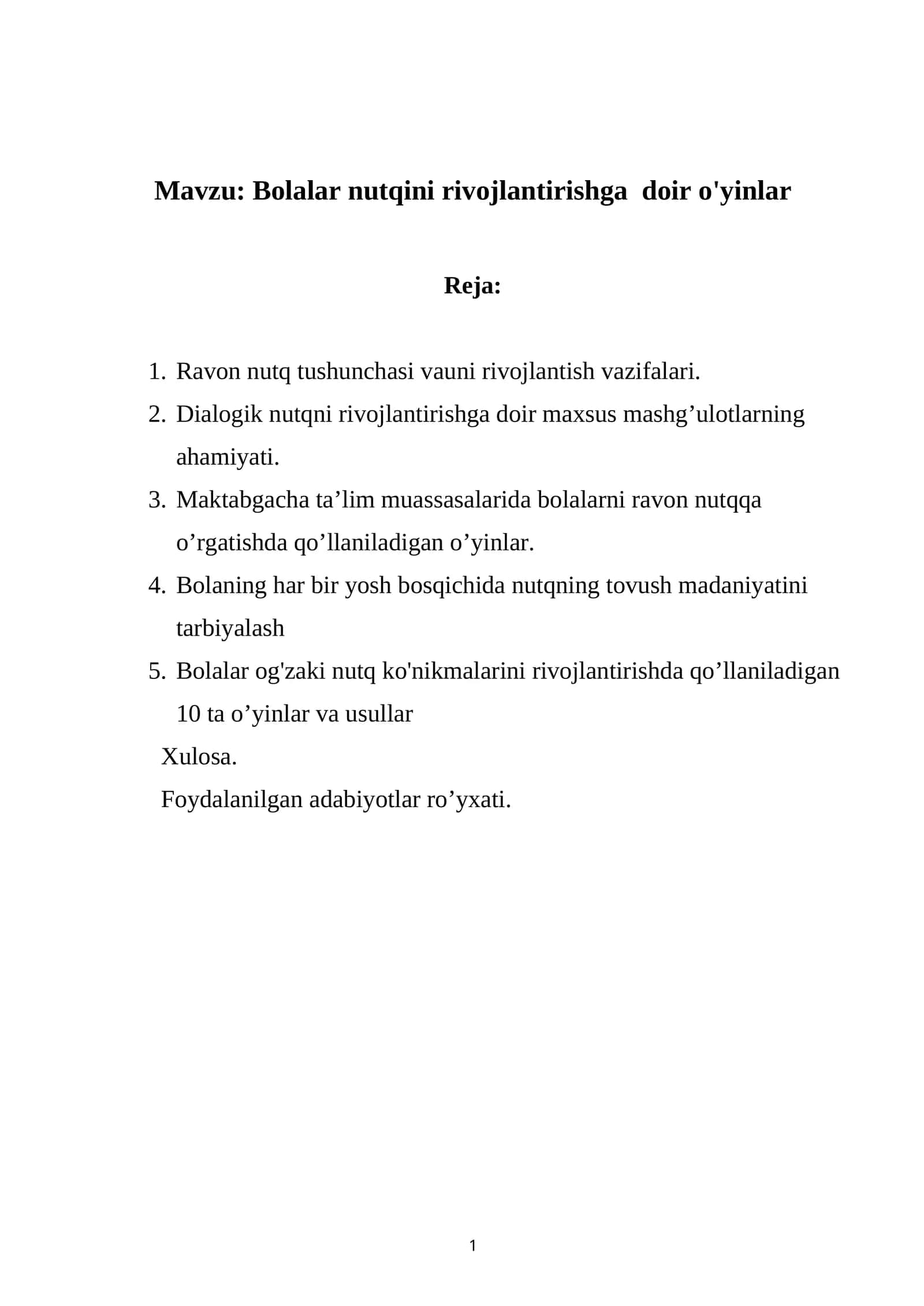 Bolalar nutqini rivojlantirishga doir o'yinlar
