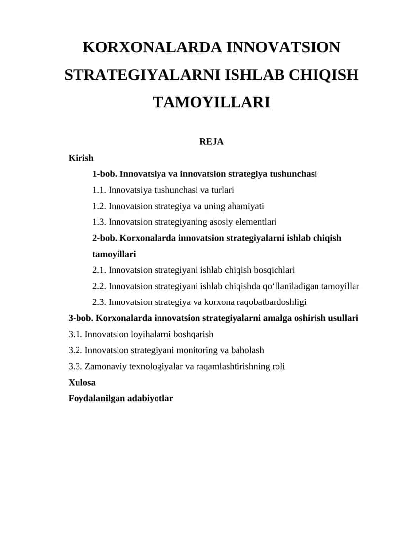 KORXONALARDA INNOVATSION STRATEGIYALARNI ISHLAB CHIQISH TAMOYILLARI