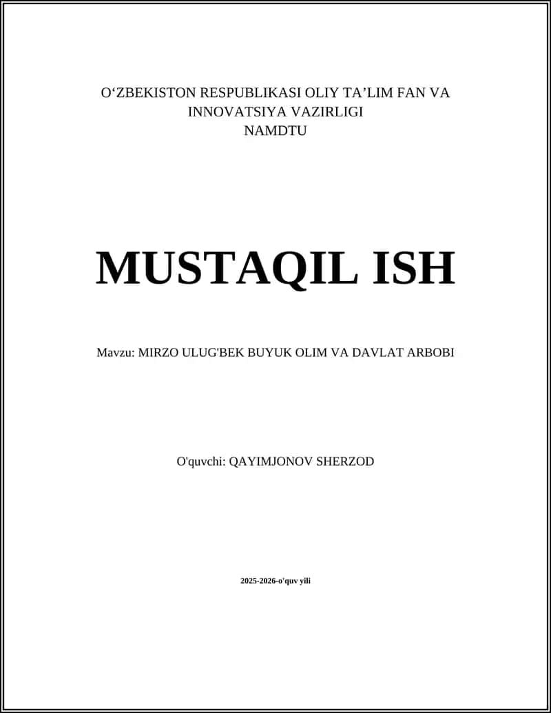 MIRZO ULUG'BEK BUYUK OLIM VA DAVLAT ARBOBI