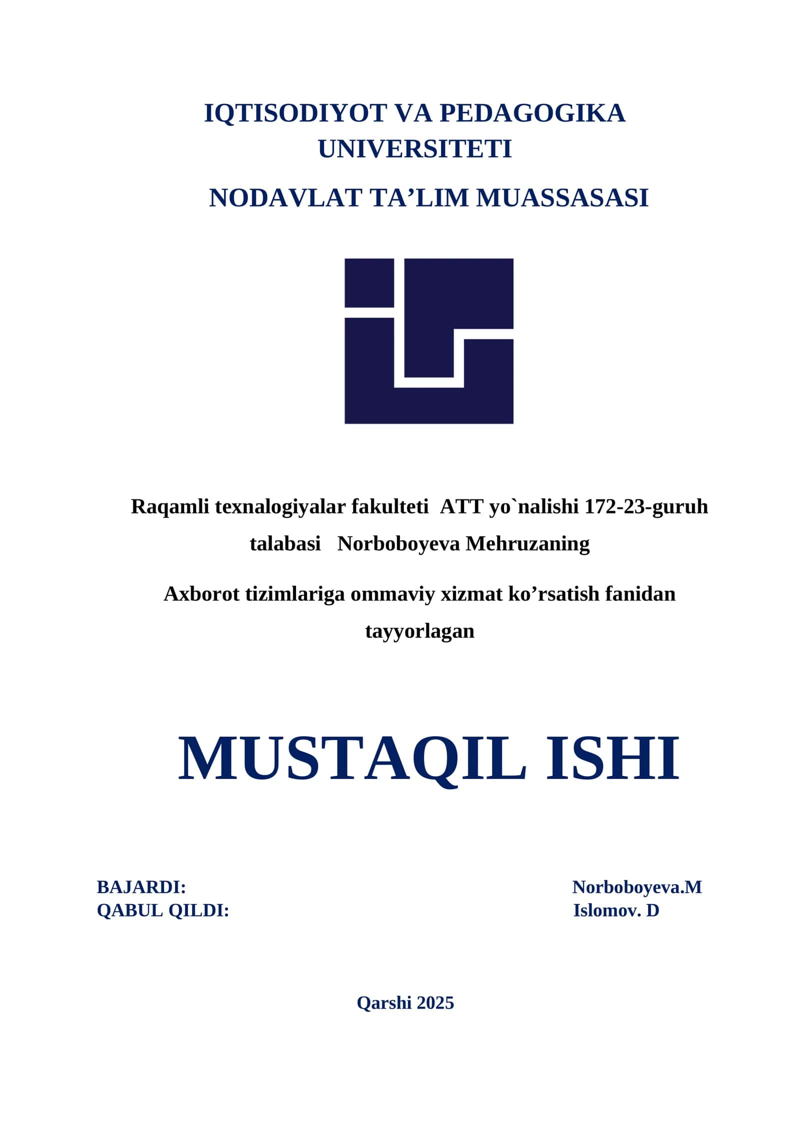 Kompyuter tarmoqlarida navbat modellarining qo‘llanishi