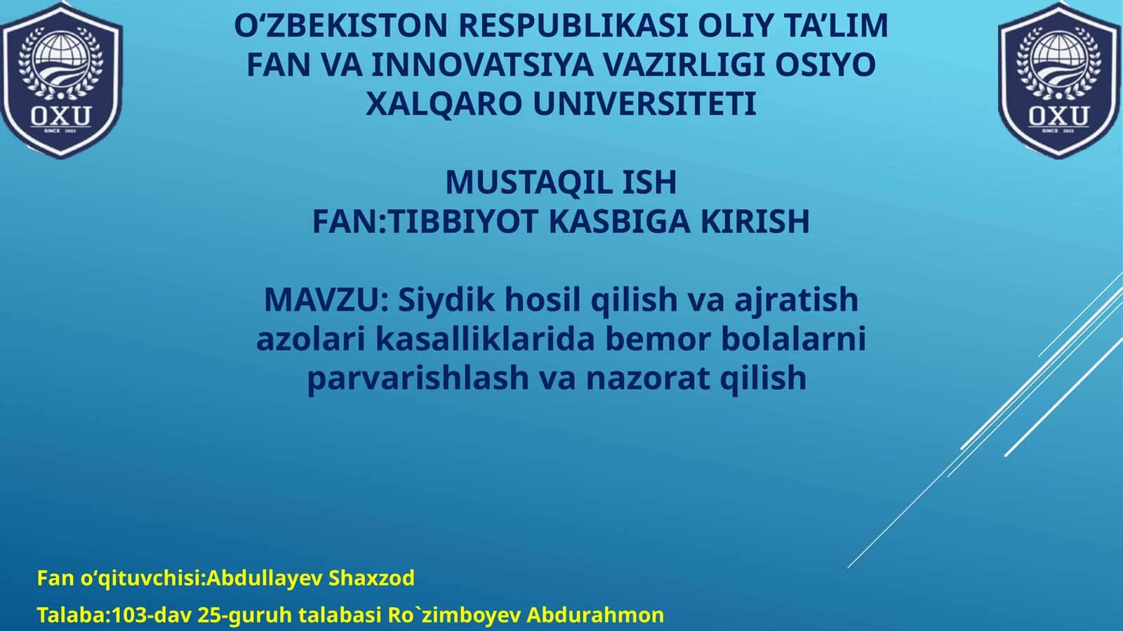 Tibbiyot kasbiga kirish