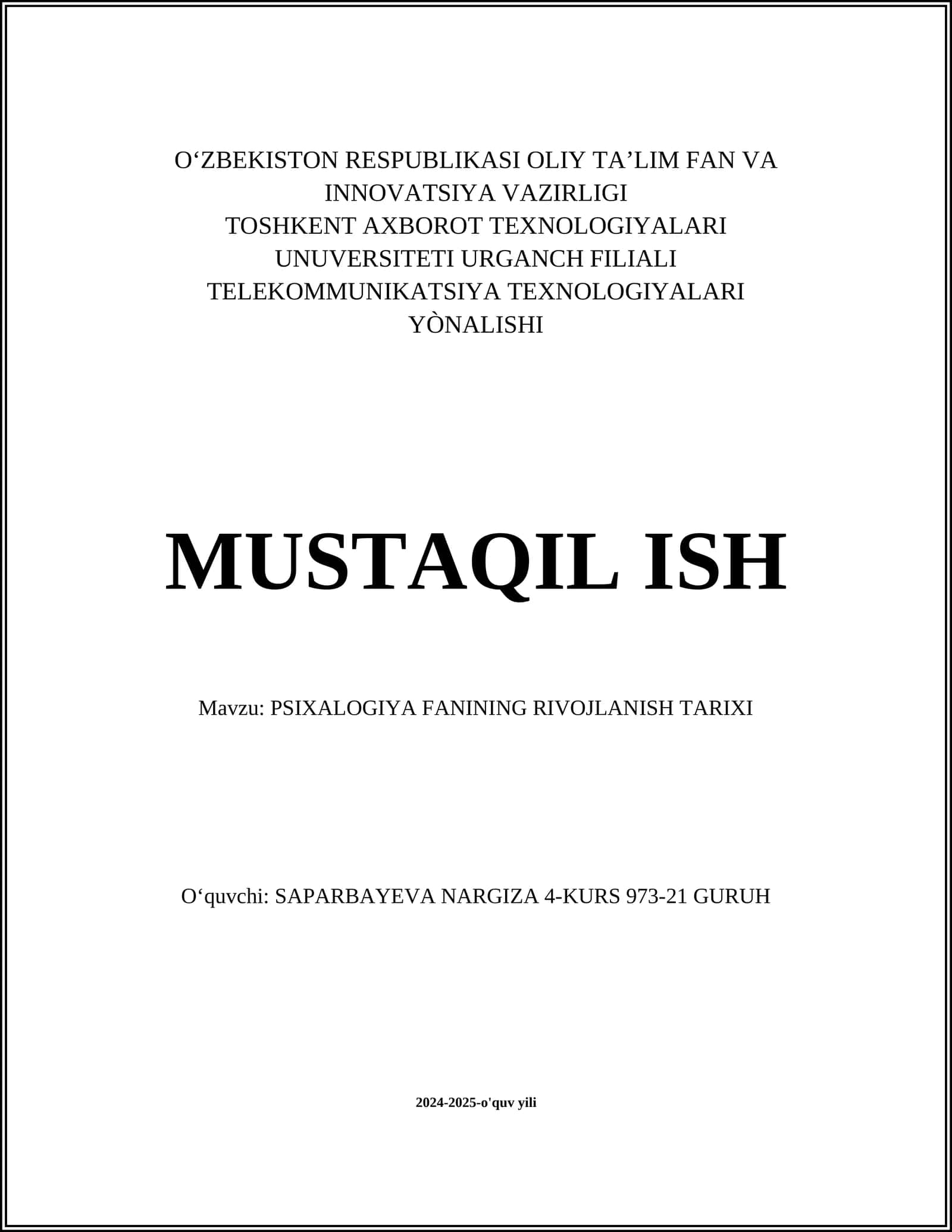 PSIXALOGIYA FANINING RIVOJLANISH TARIXI