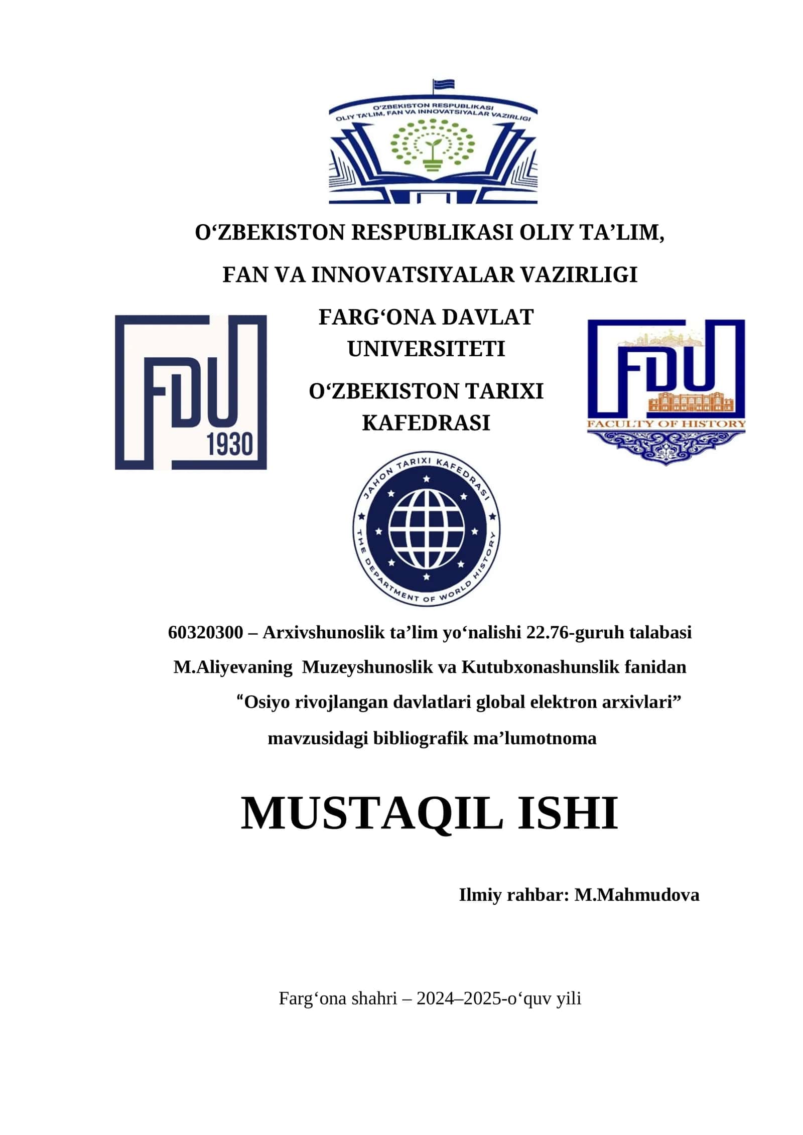"Osiyo rivojlangan davlatlari global elektron arxivlari" mavzusidagi bibliografik ma’lumotnoma