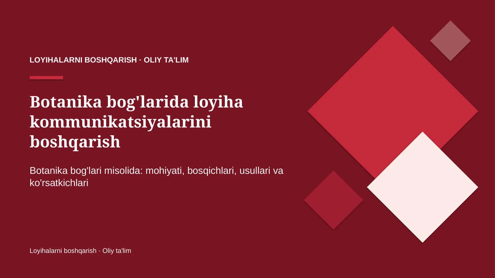 Botanika bog'larida loyiha kommunikatsiyalarini boshqarish
