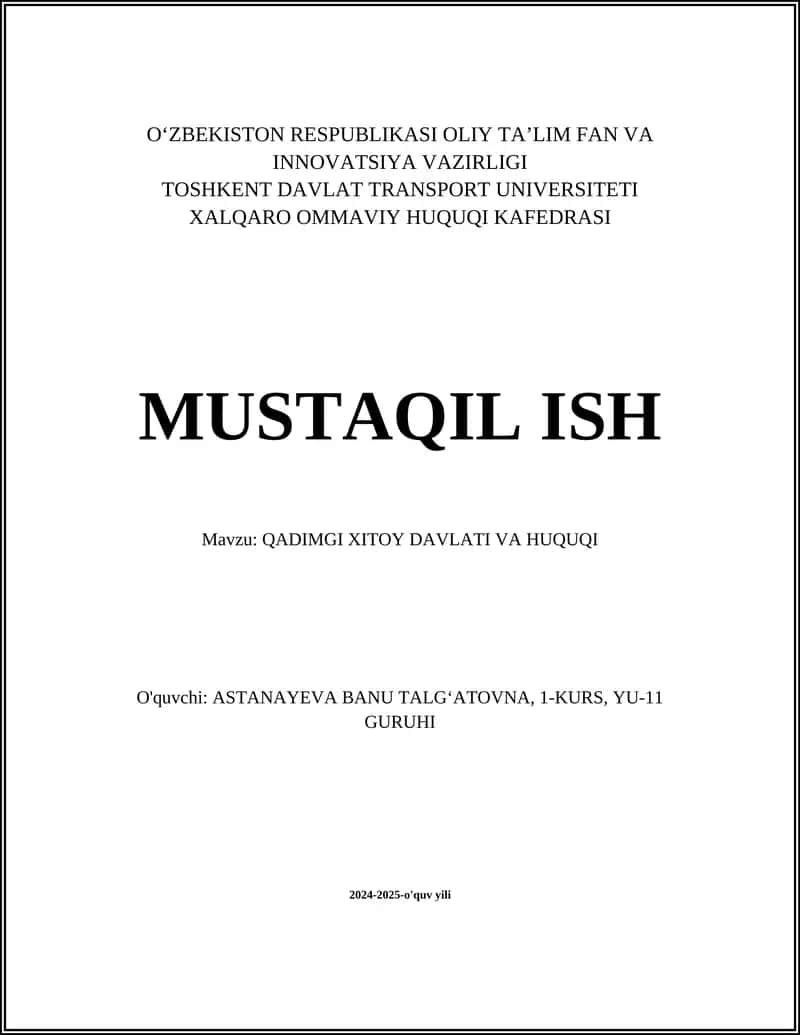 QADIMGI XITOY DAVLATI VA HUQUQI