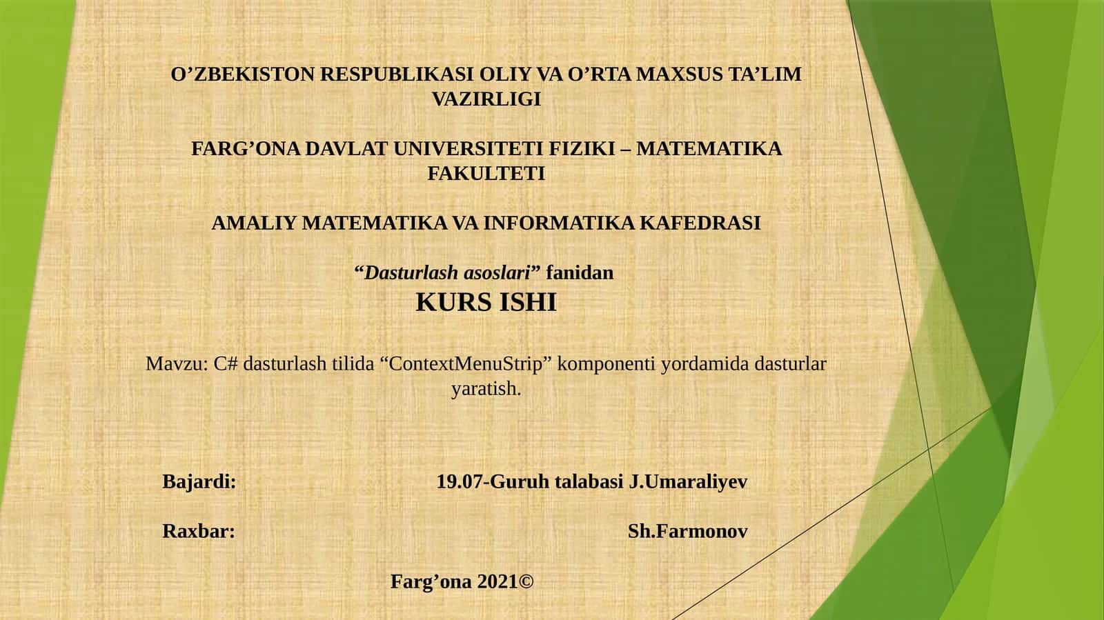 [C#dasturlashtilida“ContextMenuStrip”komponentiyordamidadasturlaryaratish.]