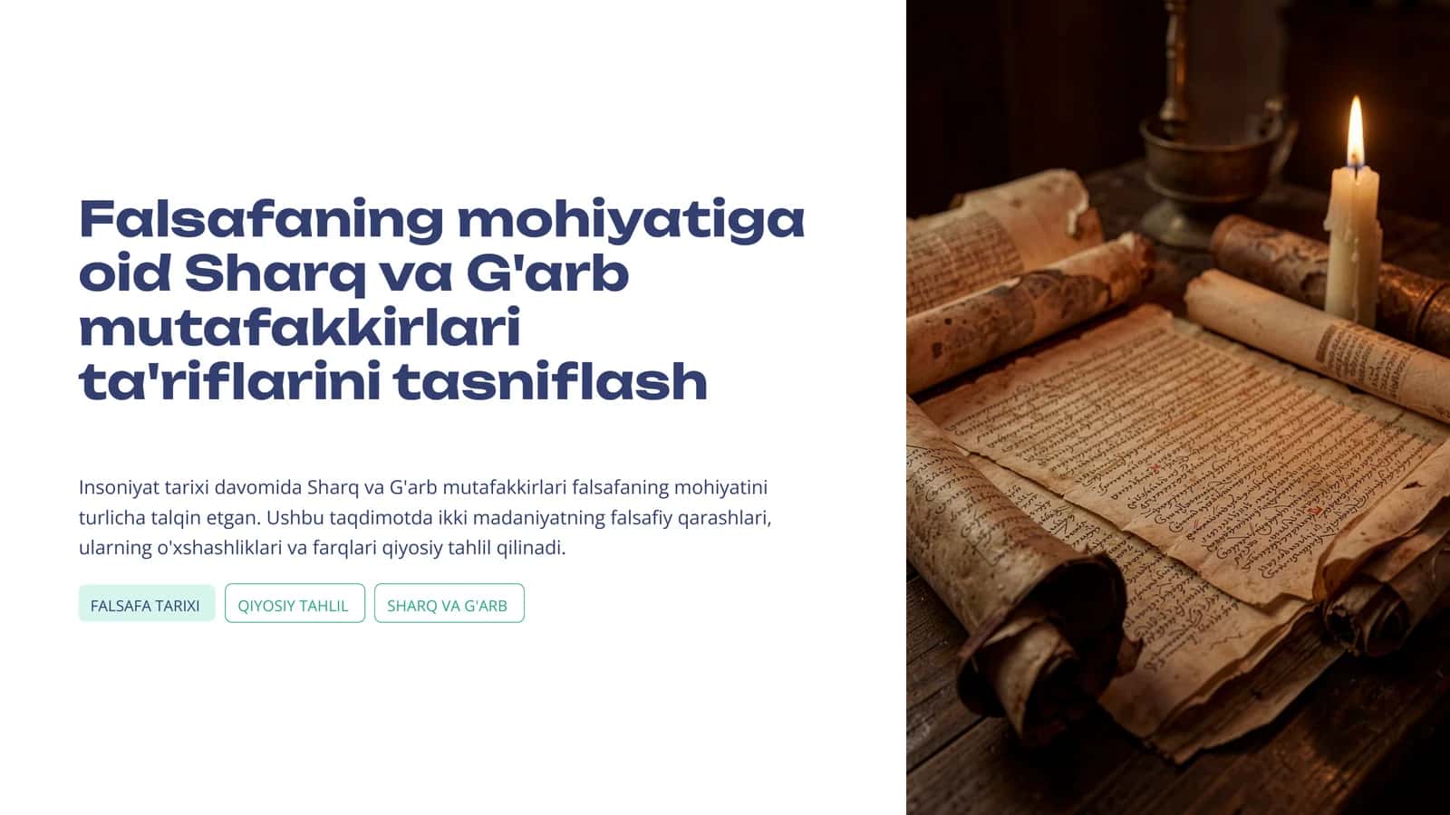 Falsafaning mohiyatiga oid Sharq va G'arb mutafakkirlari ta'riflarini tasniflash
