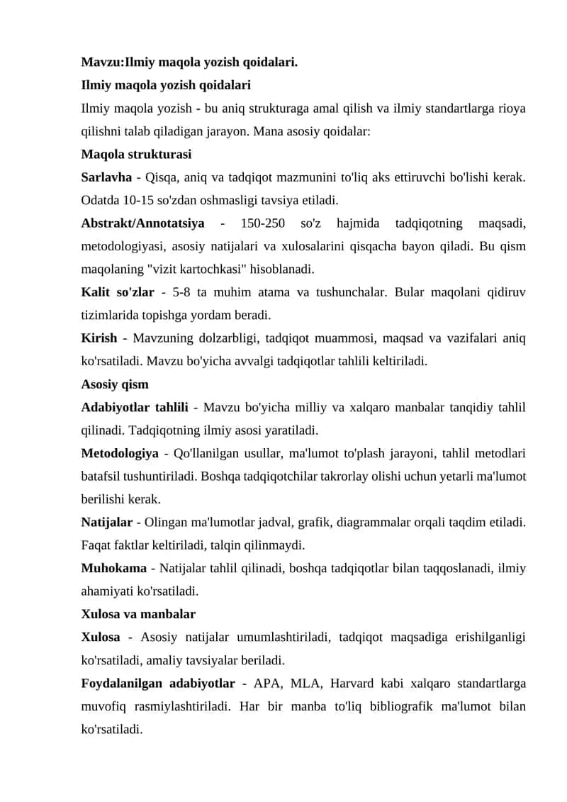 Ilmiy maqola yozish qoidalari