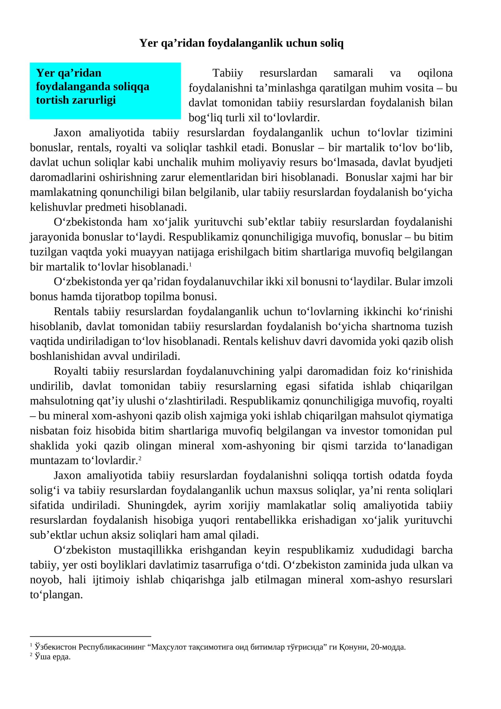 Yer qa’ridan foydalanganlik uchun soliq