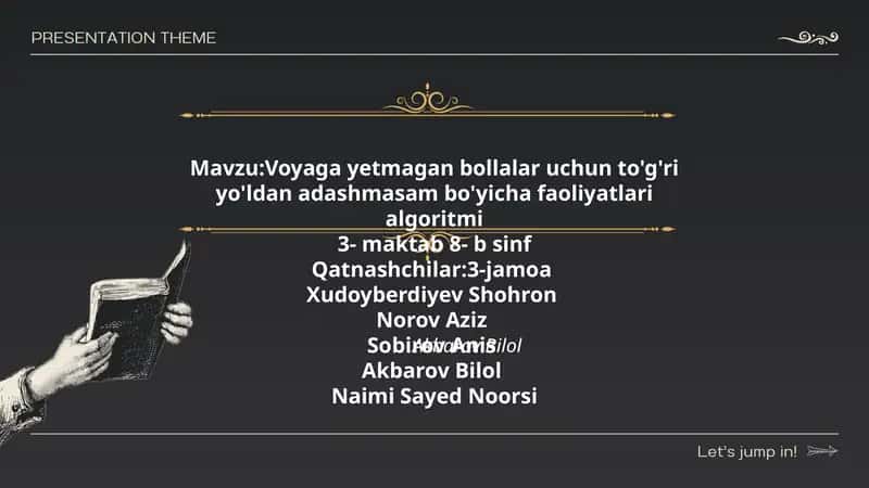 Voyaga yetmagan bollalar uchun to'g'ri yo'ldan adashmasam bo'yicha faoliyatlari algoritmi