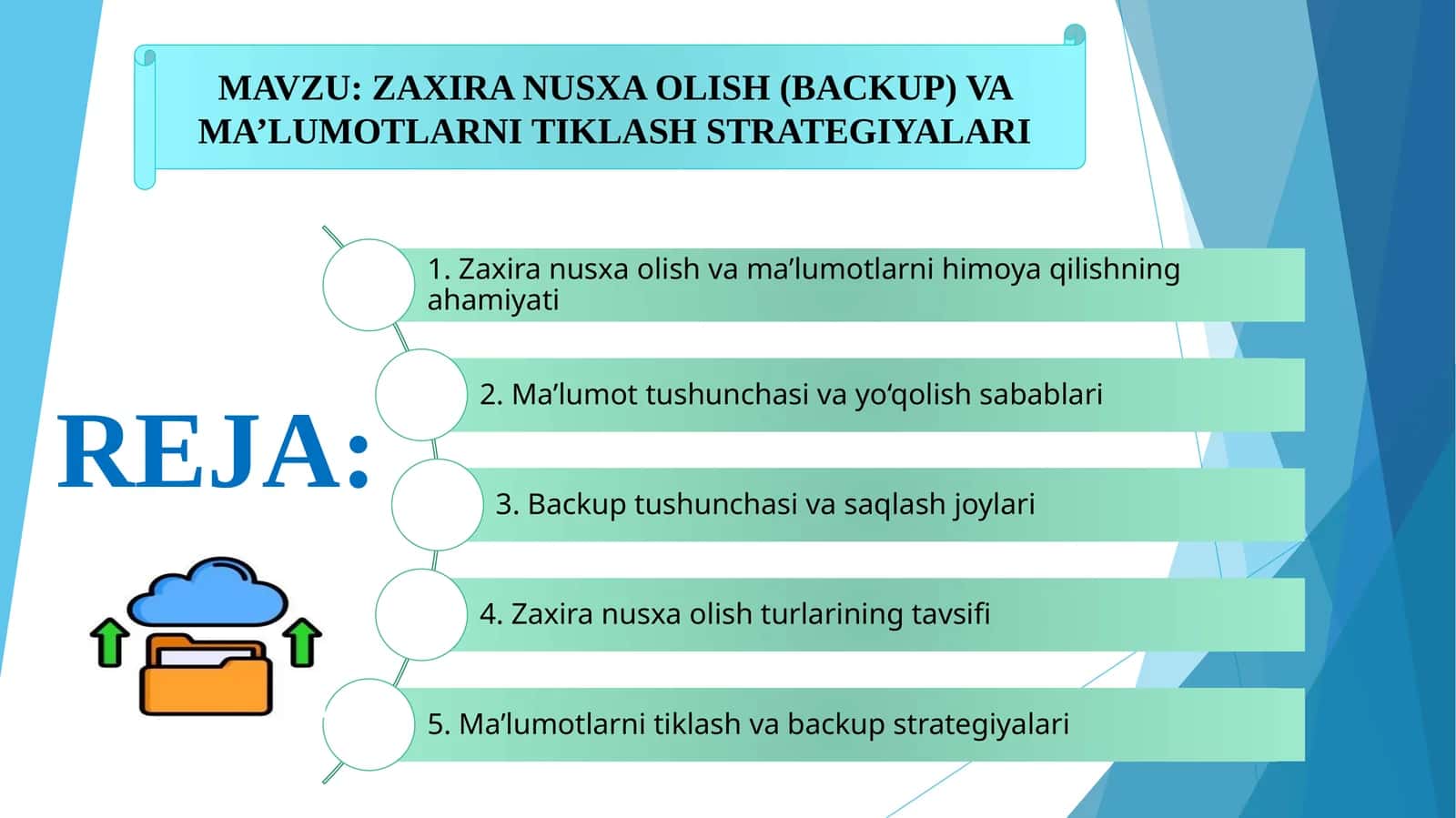 ZAXIRA NUSXA OLISH (BACKUP) VA MA’LUMOTLARNI TIKLASH STRATEGIYALARI