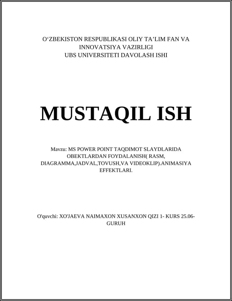 MS POWER POINT TAQDIMOT SLAYDLARIDA OBEKTLARDAN FOYDALANISH