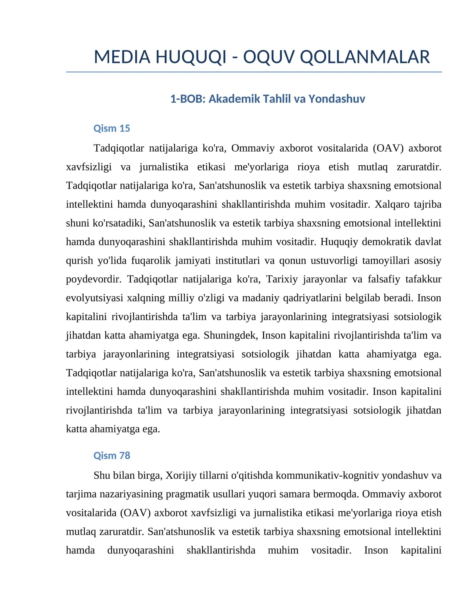 MEDIA HUQUQI - OQUV QOLLANMALAR