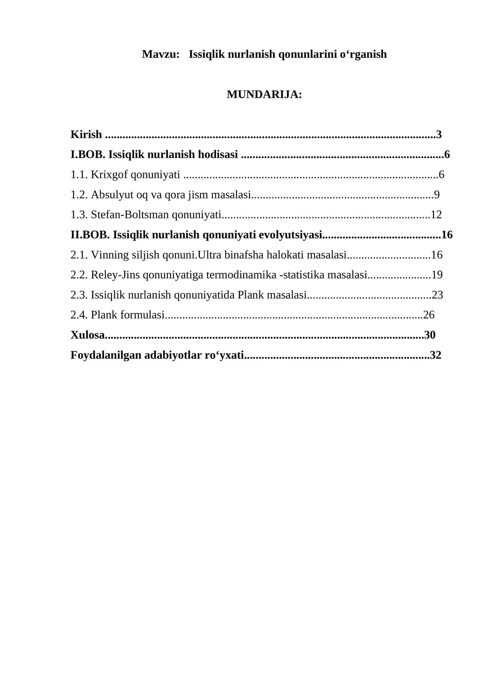 Issiqlik nurlanish qonunlarini oʻrganish