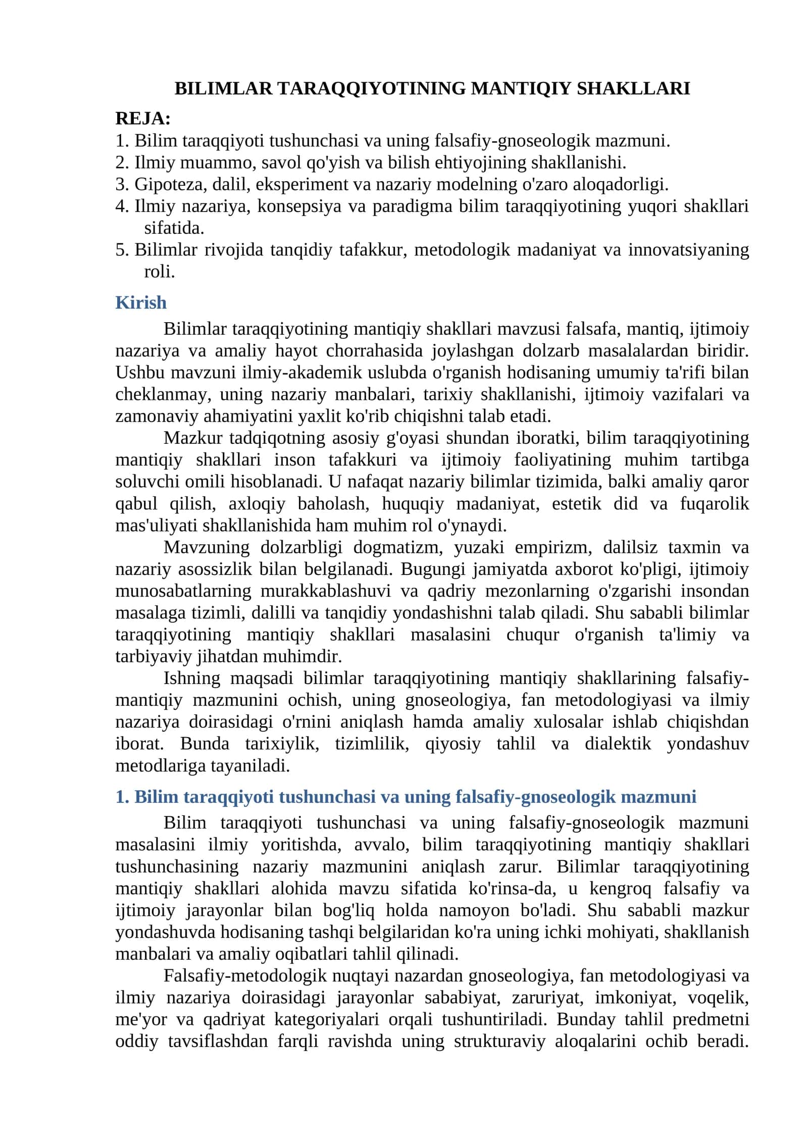 Bilimlar Taraqqiyotining Mantiqiy Shakllari