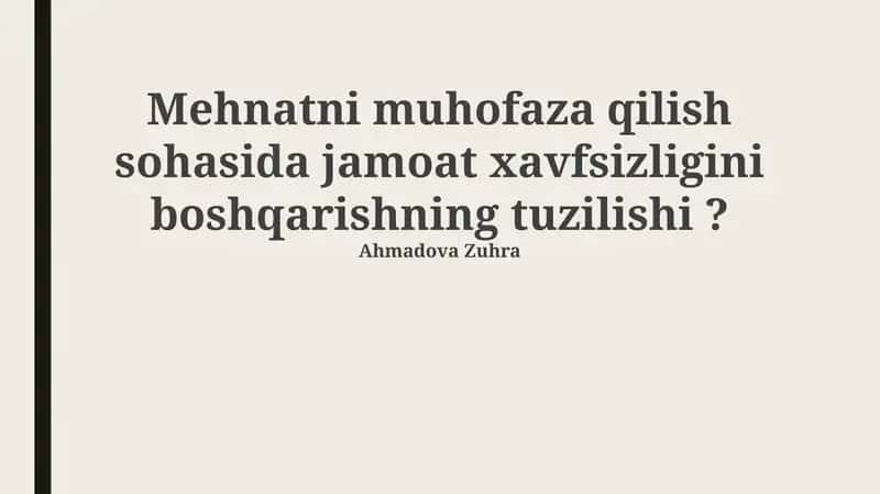 Mehnatni muhofaza qilish sohasida jamoat xavfsizligini boshqarishning tuzilishi