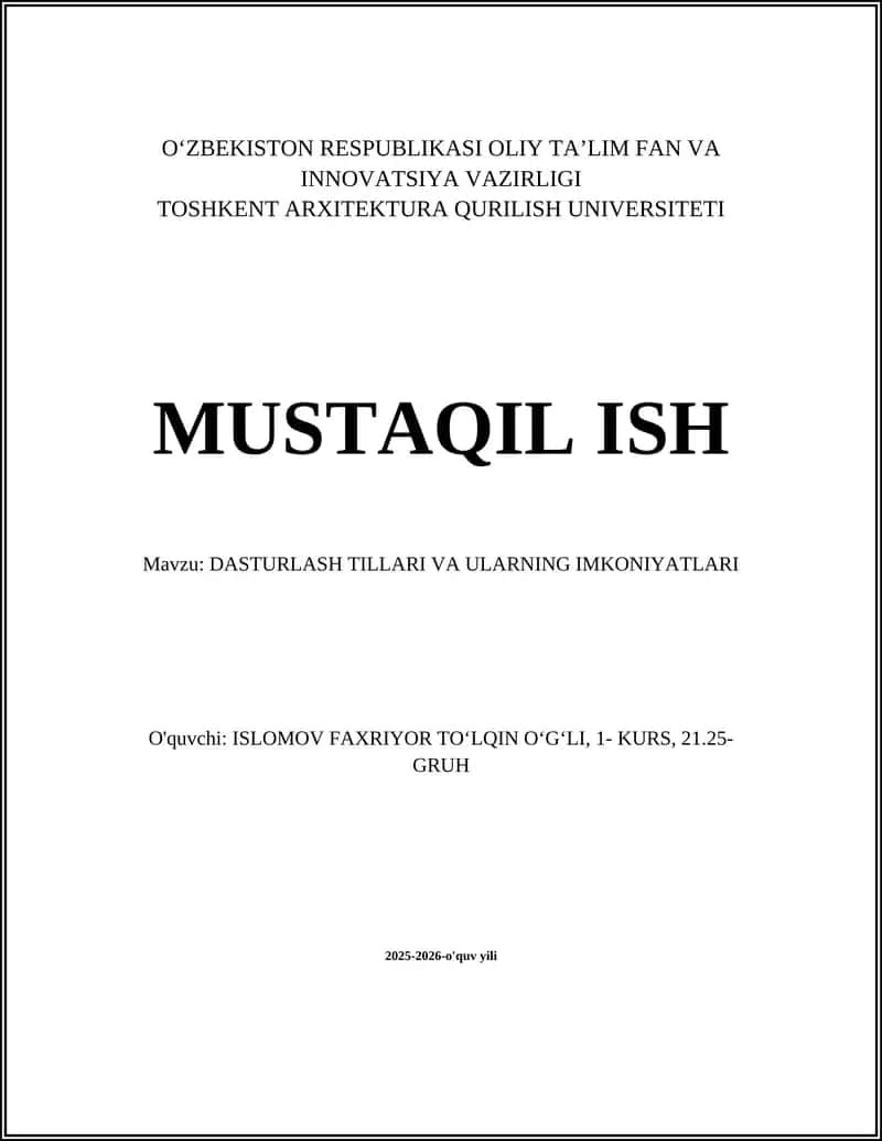 DASTURLASH TILLARI VA ULARNING IMKONIYATLARI
