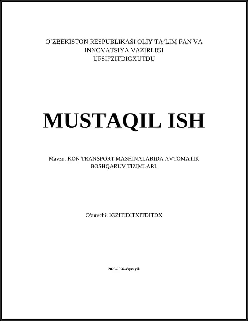 KON TRANSPORT MASHINALARIDA AVTOMATIK BOSHQARUV TIZIMLARI