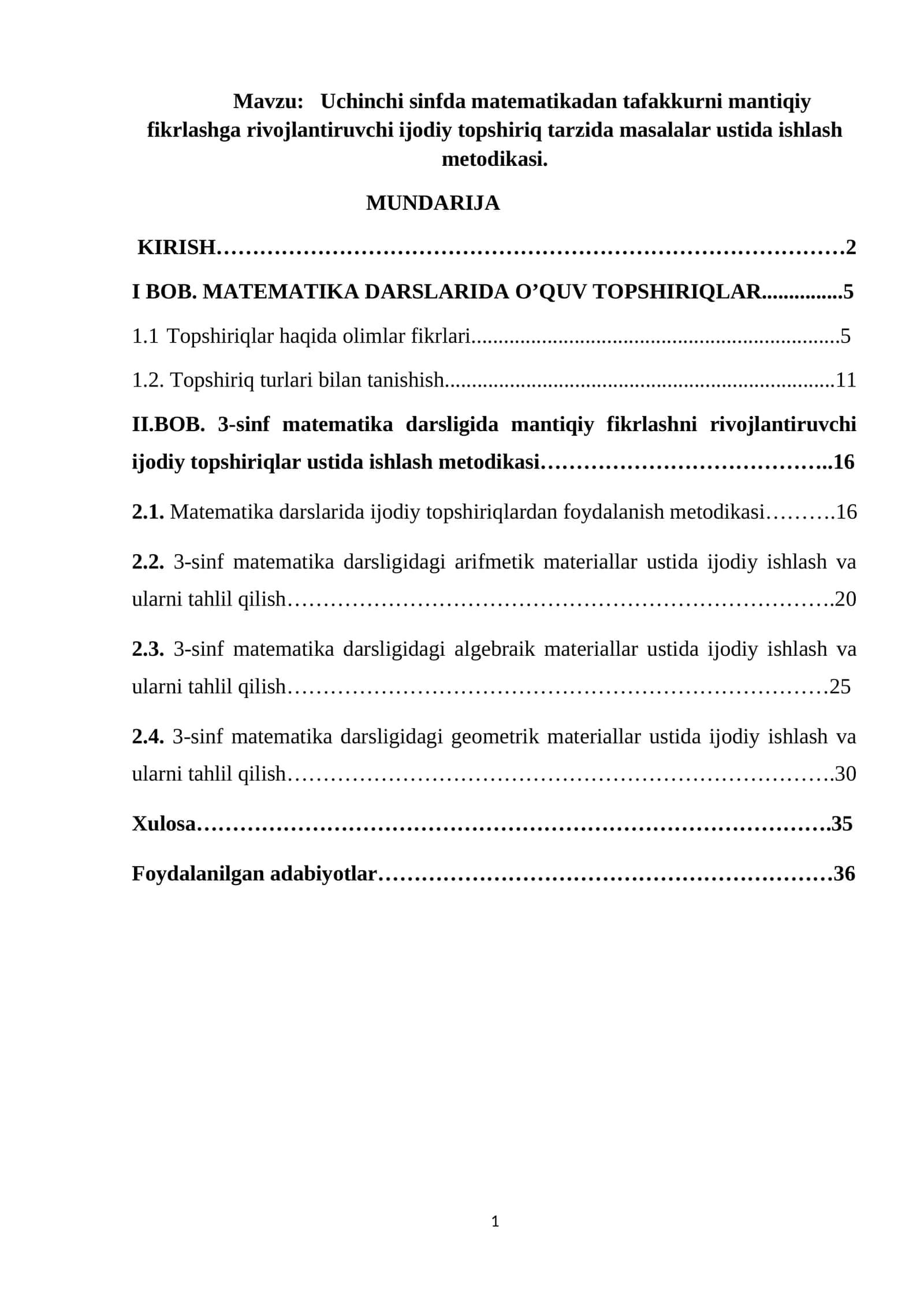 Uchinchi sinfda matematikadan tafakkurni mantiqiy fikrlashga rivojlantiruvchi ijodiy topshiriq tarzi