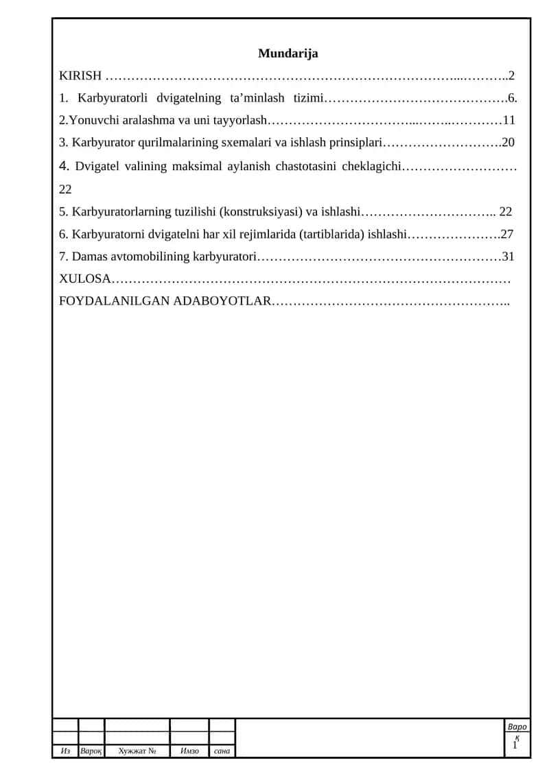 Karbyurator tizimi