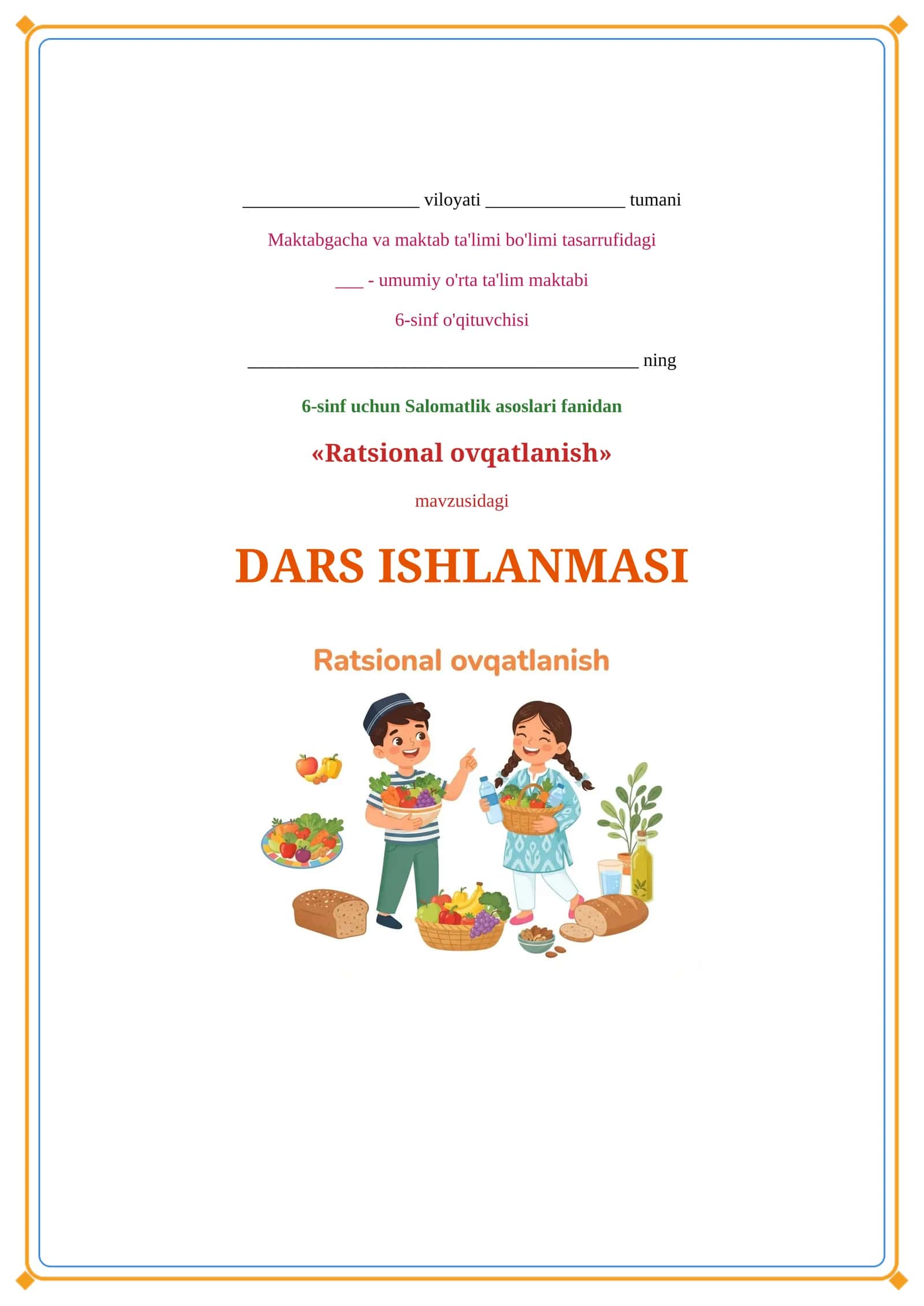 Lesson on Ratsional ovqatlanish