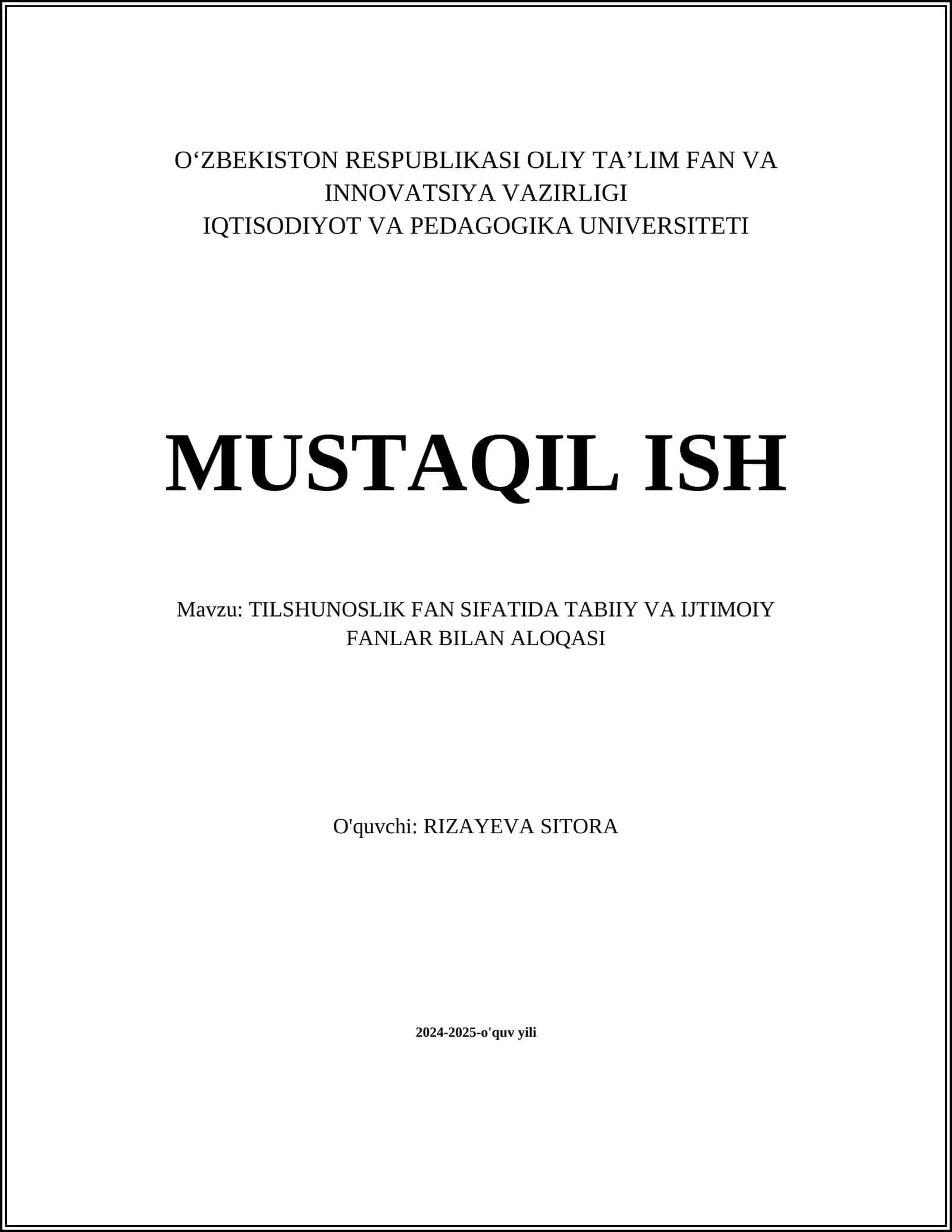 TILSHUNOSLIK FAN SIFATIDA TABIIY VA IJTIMOIY FANLAR BILAN ALOQASI