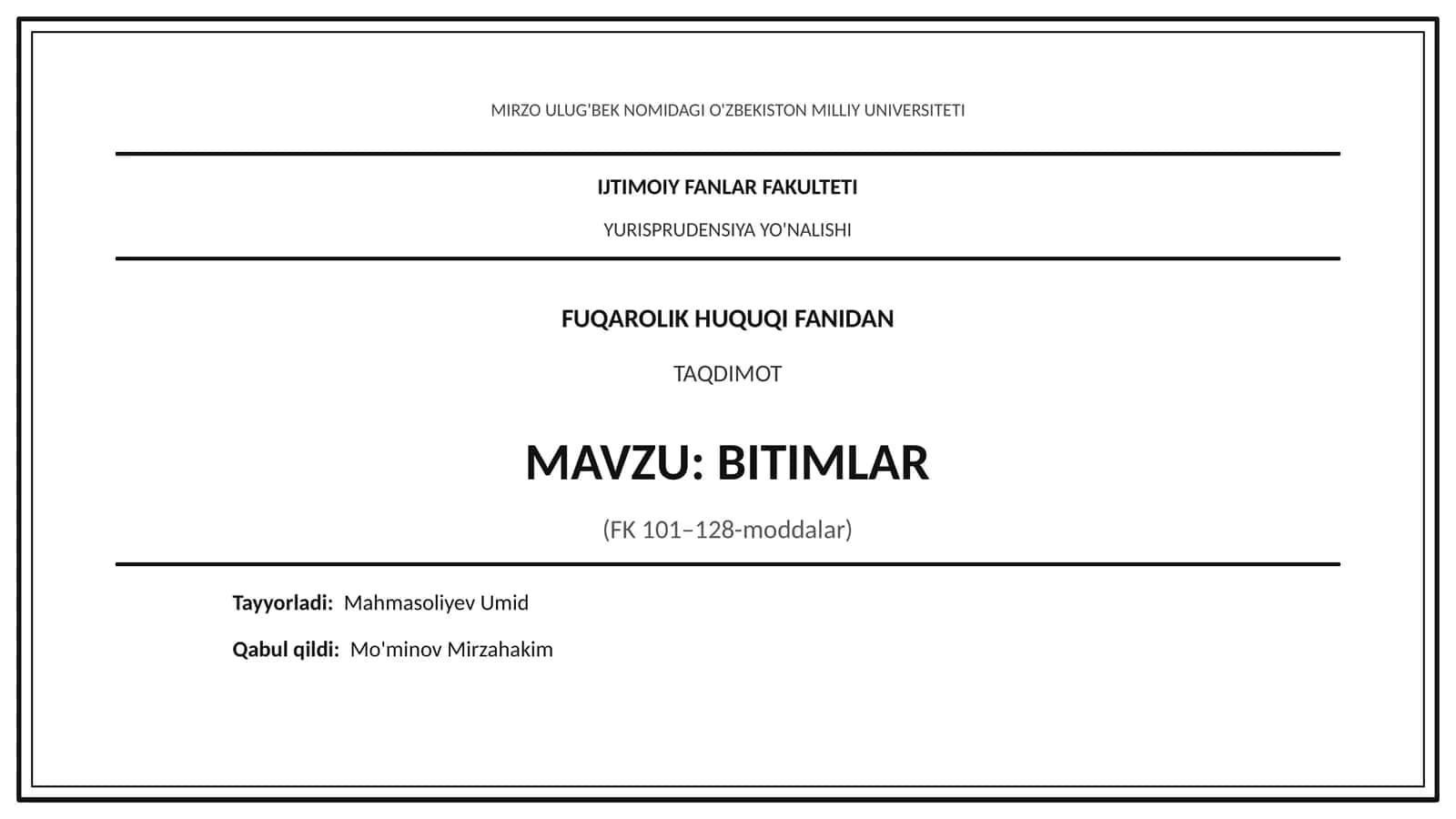 Bitimlar Mavzusida Slayd prezentatsiya taqdimot
