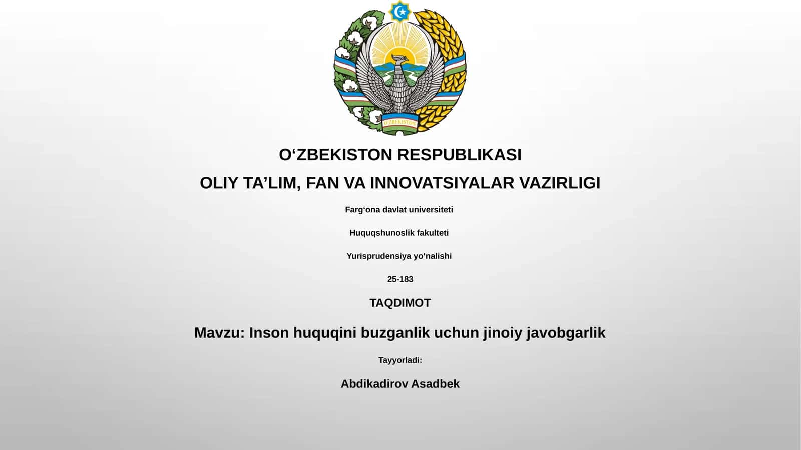 Inson huquqini buzganlik uchun jinoiy javobgarlik