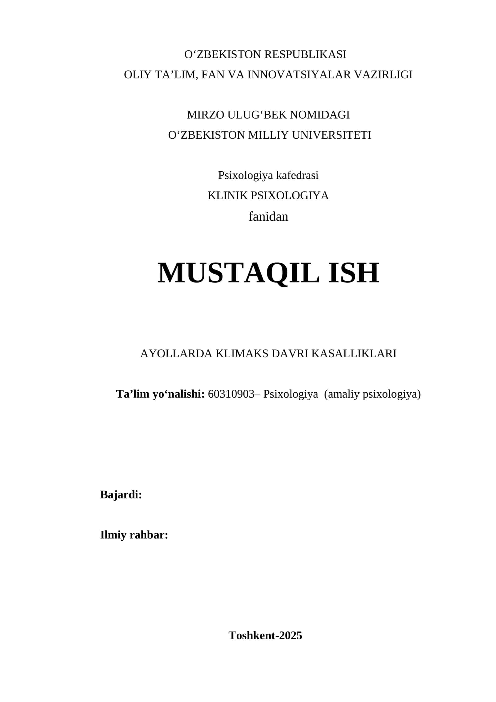 AYOLARDA KLIMAKS DAVRI KASALLIKLARI