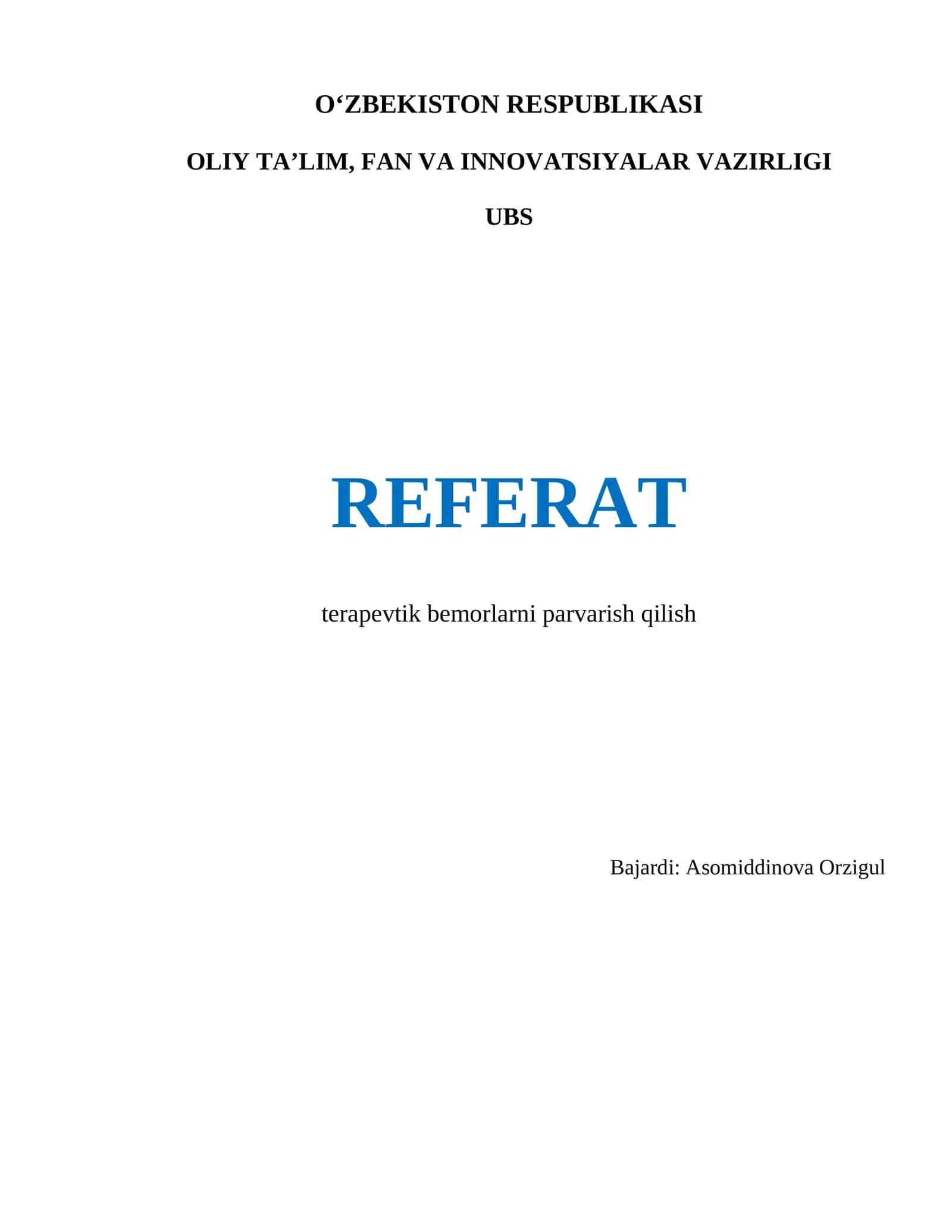 Terapevtik bemorlarni parvariah qilish