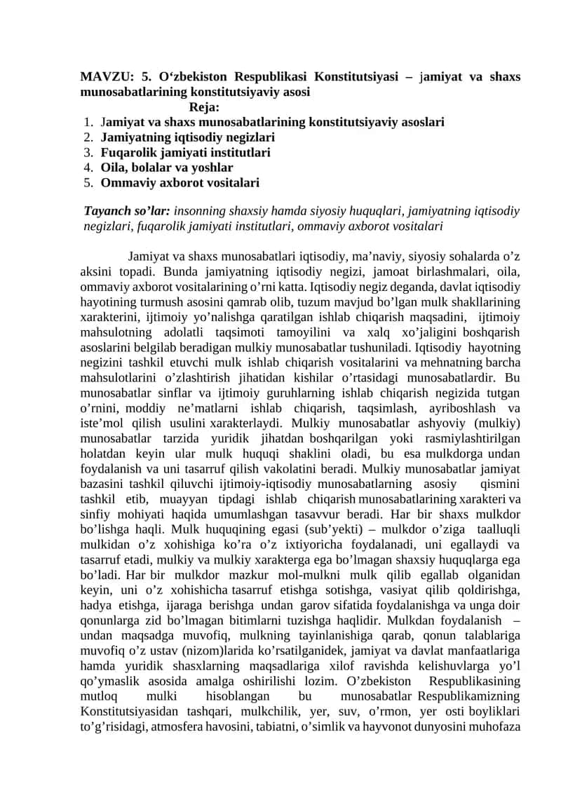 O‘zbekiston Respublikasi Konstitutsiyasi