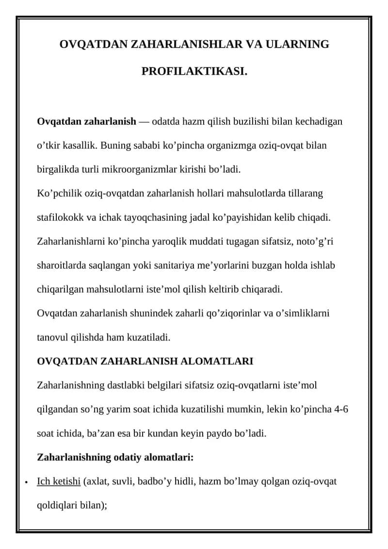 OVQATDAN ZAHARLANISH