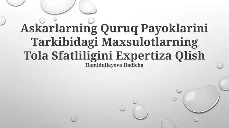 Askarlarning Quruq Payoklarini Tarkibidagi Maxsulotlarning Tola Sfatliligini Expertiza Qlish