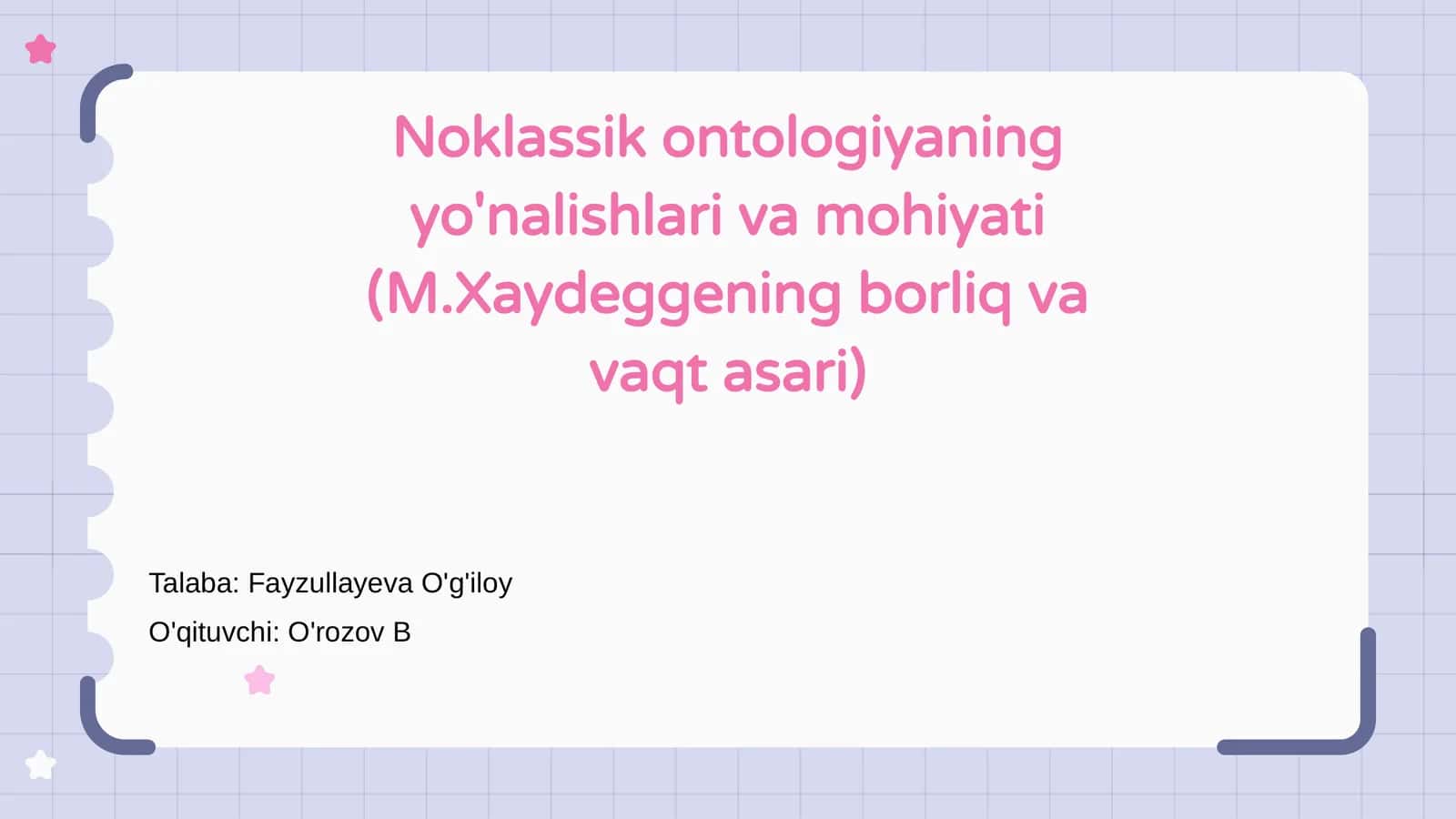 Noklassik ontologiyaning yo'nalishlari va mohiyati (M.Xaydeggening borliq va vaqt asari)