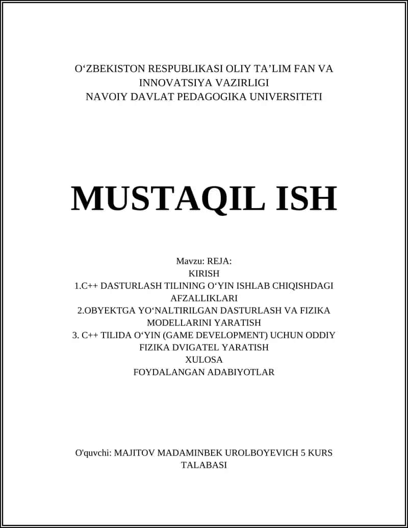 C++ Dasturlash Tili
