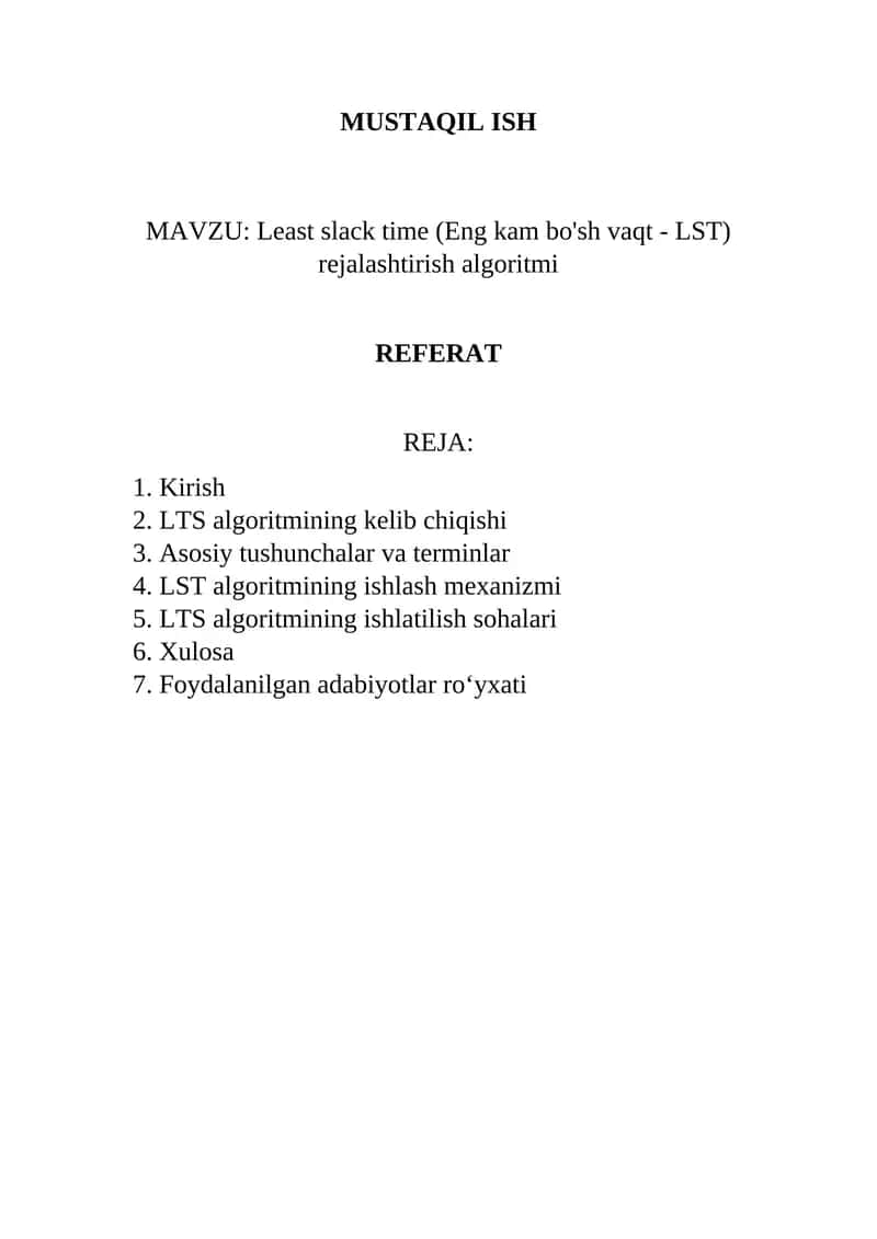 Least Slack Time (LST) rejalashtirish algoritmi