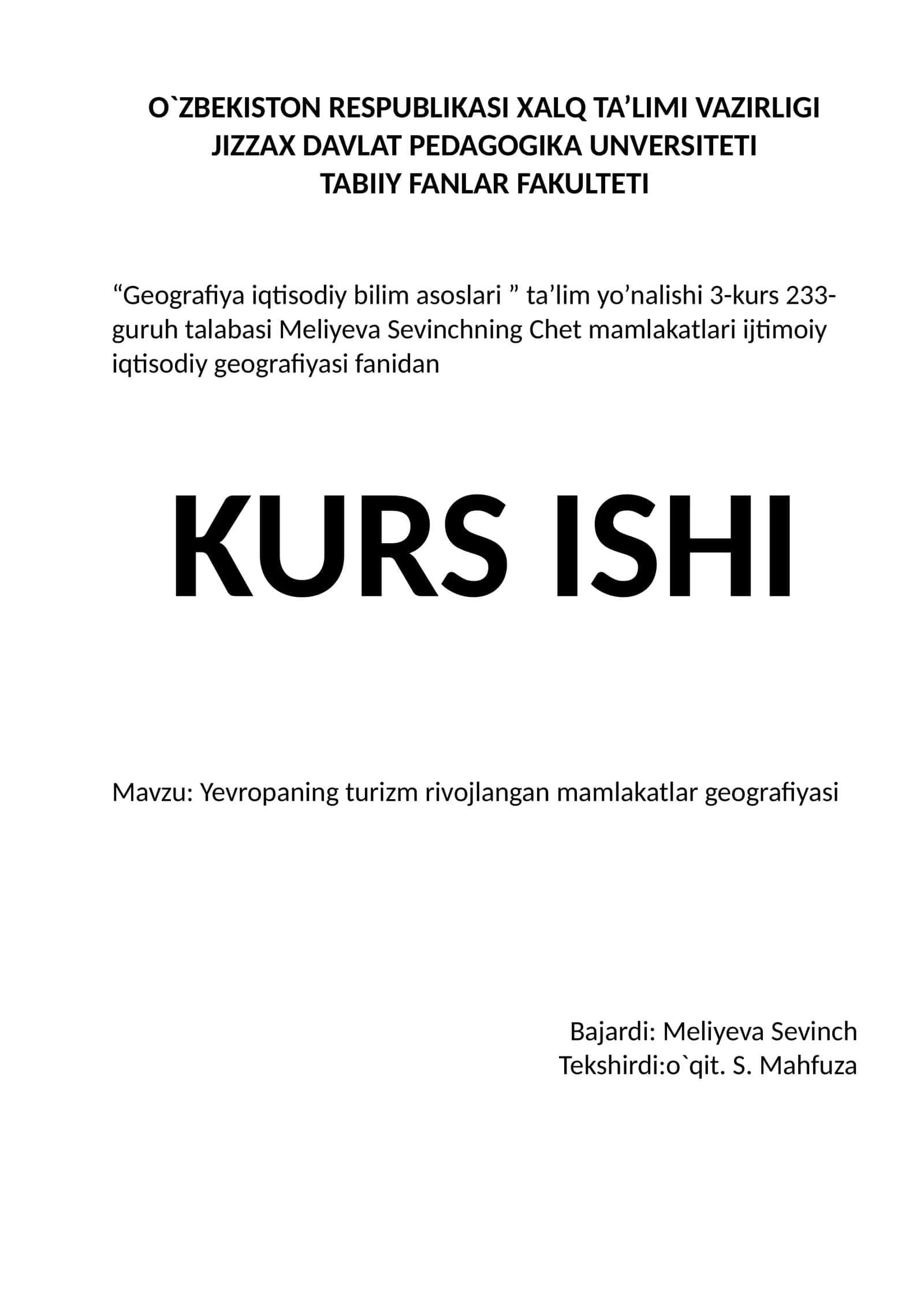 Yevropaning turizm rivojlangan mamlakatlar geografiyasi