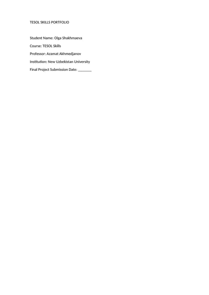 TESOL Skills Portfolio