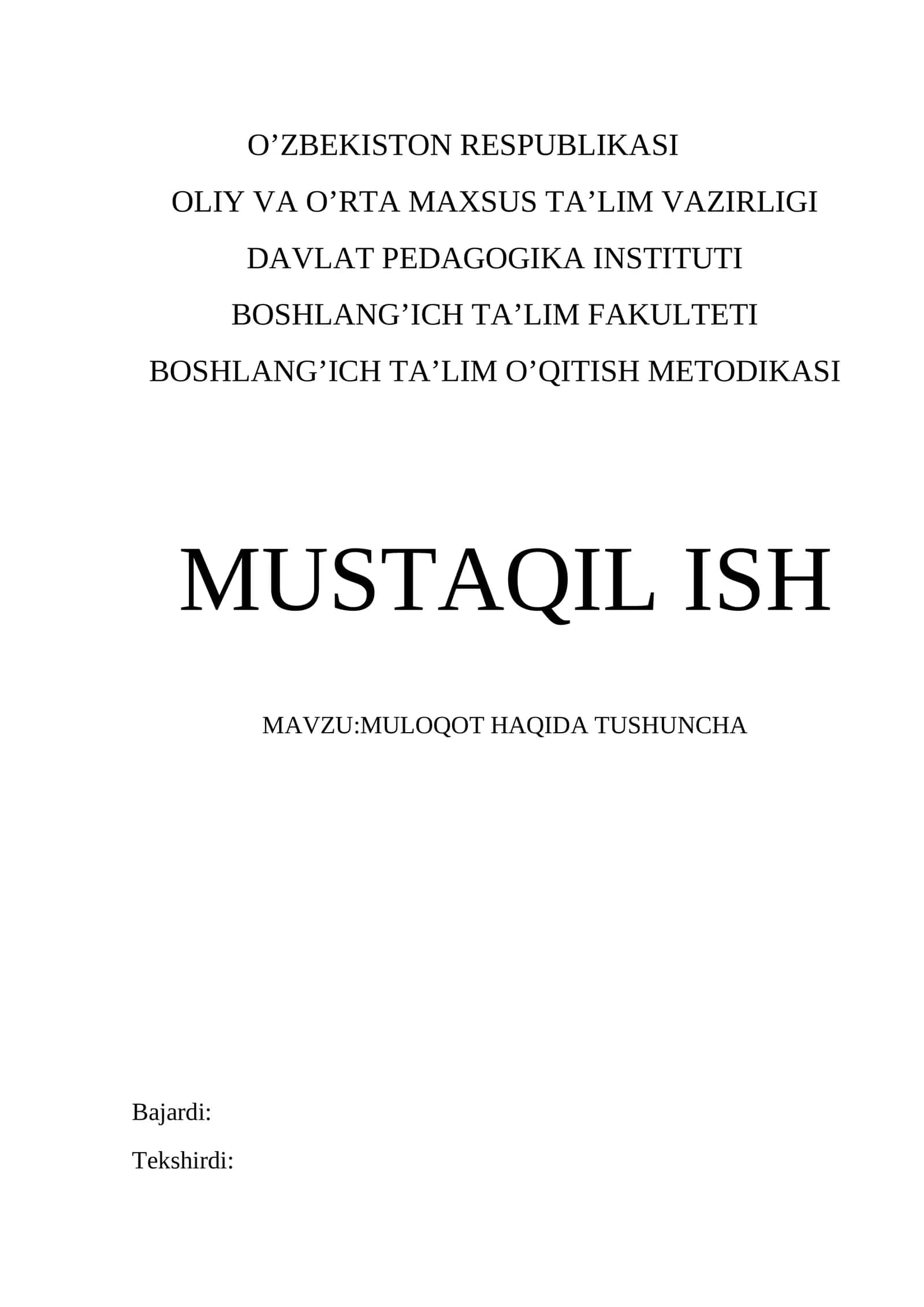MULOQOT HAQIDA TUSHUNCHA
