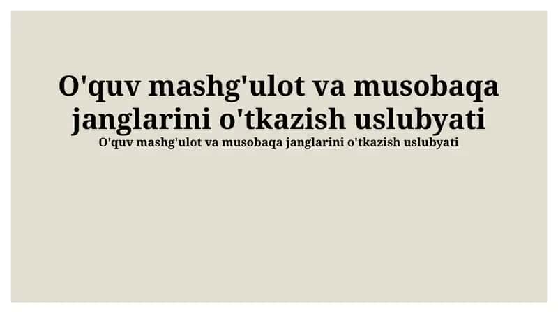 Mashg'ulot va Musobaqa Janglariga Tayyorgarlik Metodologiyasi