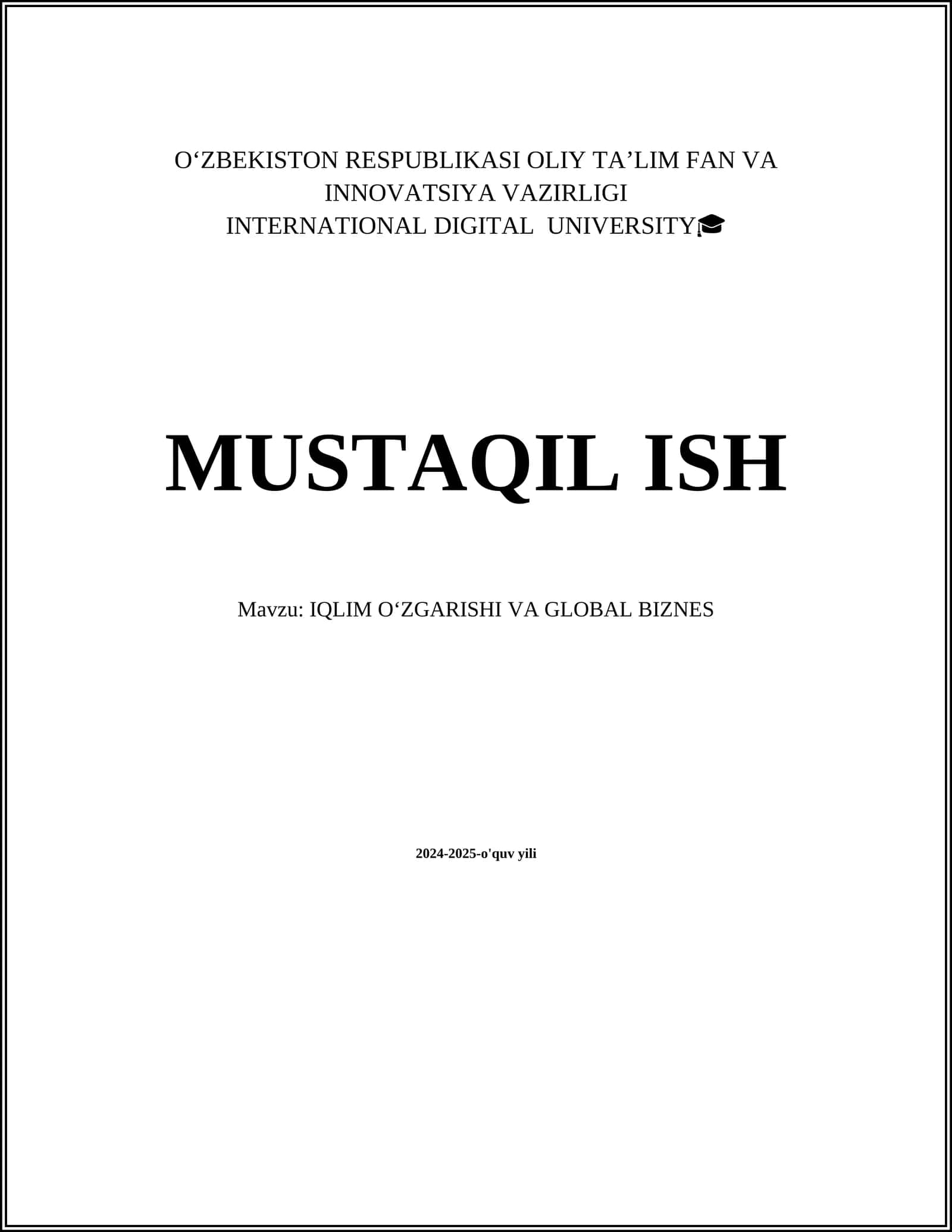IQLIM OʻZGARISHI VA GLOBAL BIZNES