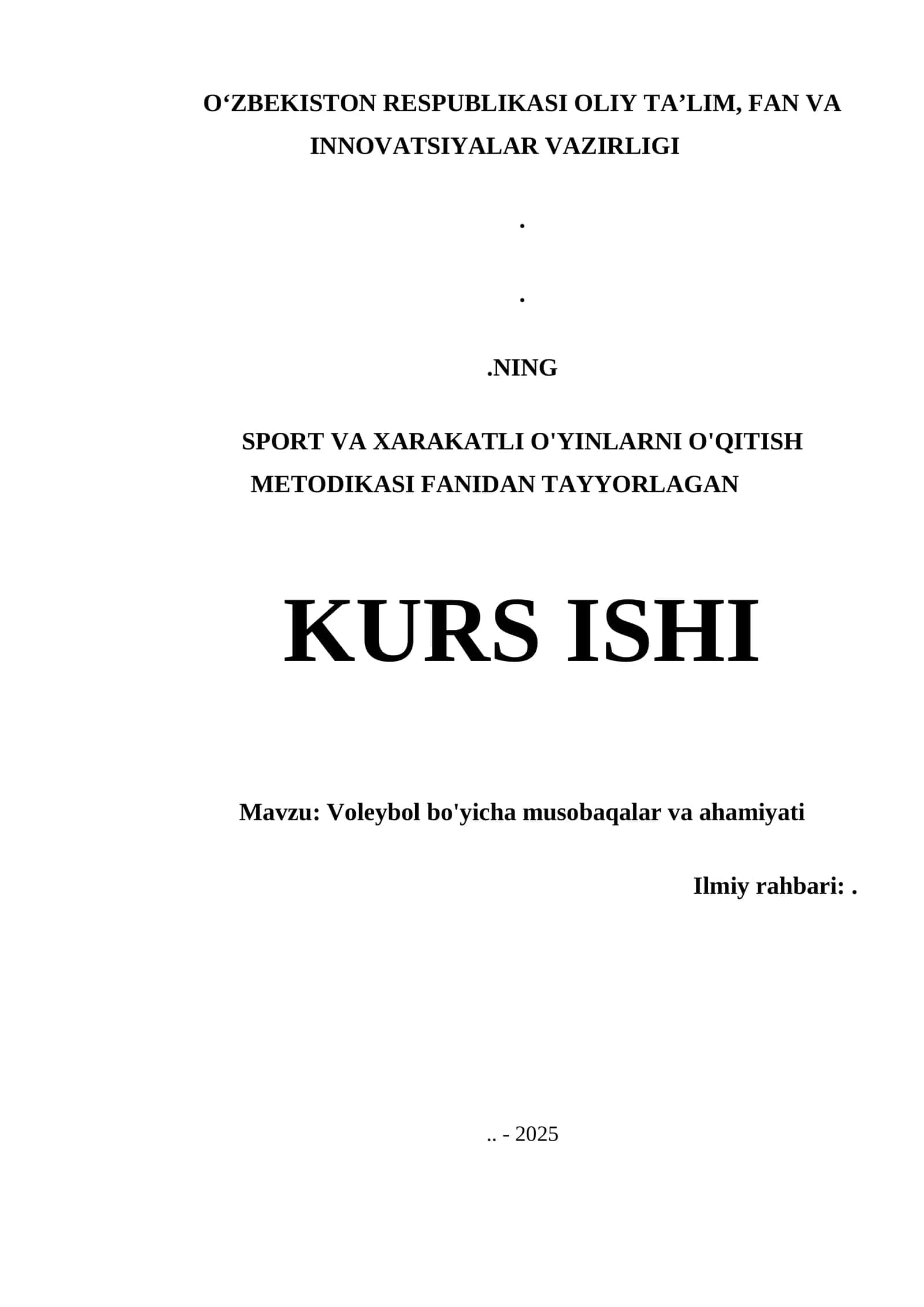 VOLEYBOL BO'YICHA MUSOBAQALAR VA AHAMIYATI